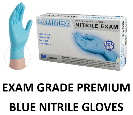 Ammex Blue Premium Nitrile Exam Gloves