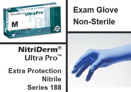 	Gloves, Exam, Nitrile, Large, Chemo, Cobalt Blue, Non-Sterile, Powder-Free (PF), Textured, 5.1 mil, 100/bx, 10 bx/cs 188300 $65.53 Stocked