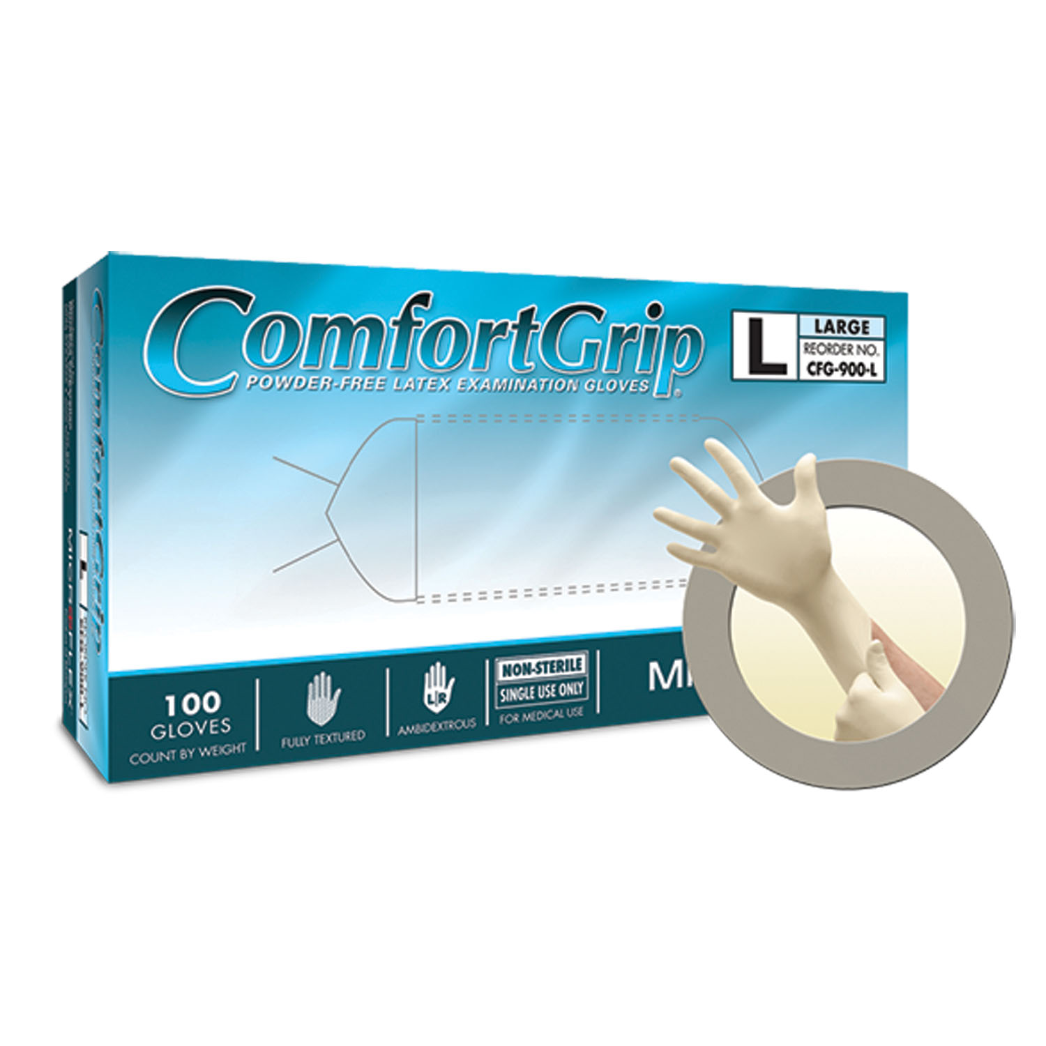 ANSELL MICROFLEX COMFORTGRIP POWDER-FREE LATEX EXAM GLOVES : CFG-900-L CS           $91.62 Stocked