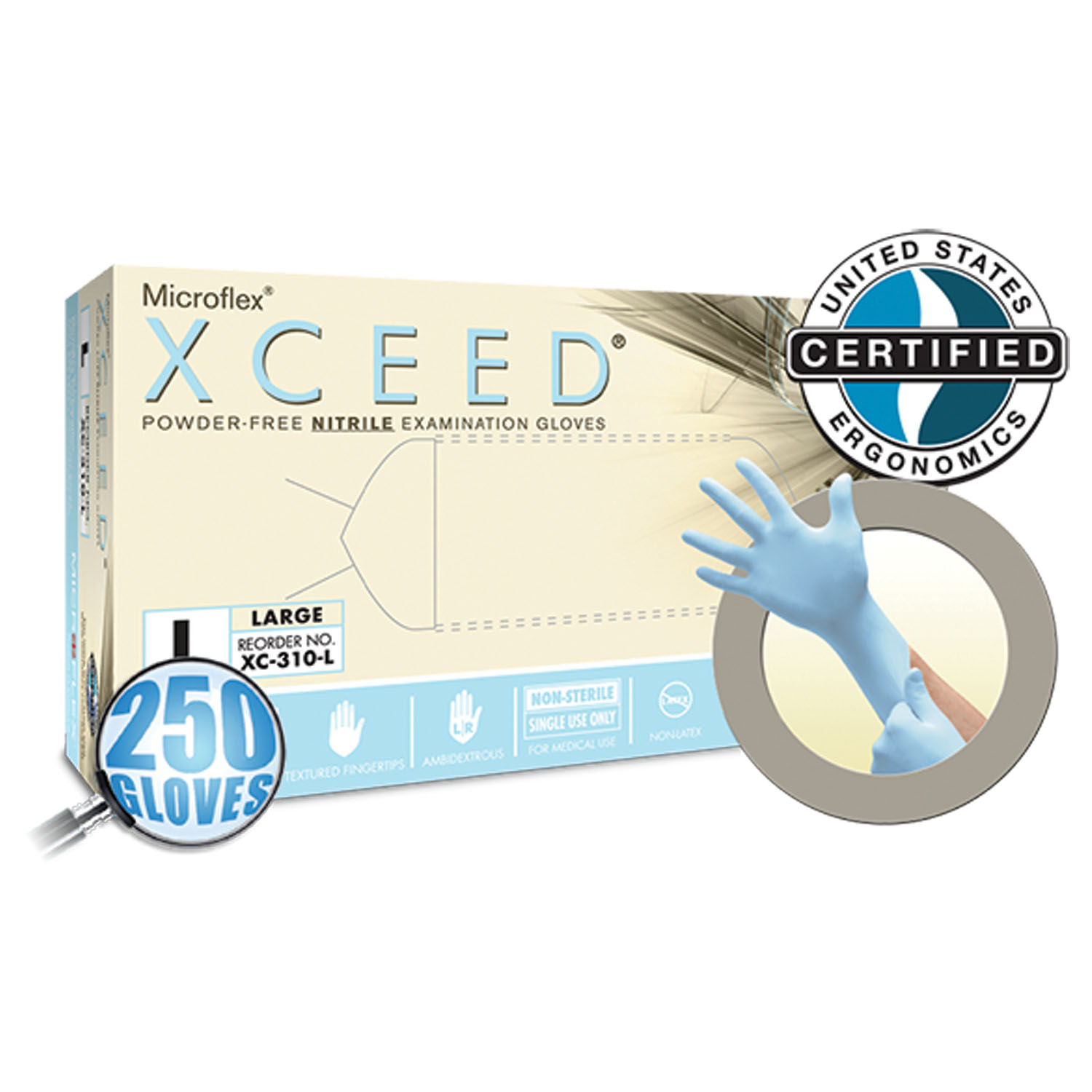 ANSELL MICROFLEX XCEED POWDER-FREE NITRILE EXAM GLOVES : XC-310-L BX   $18.69 Stocked