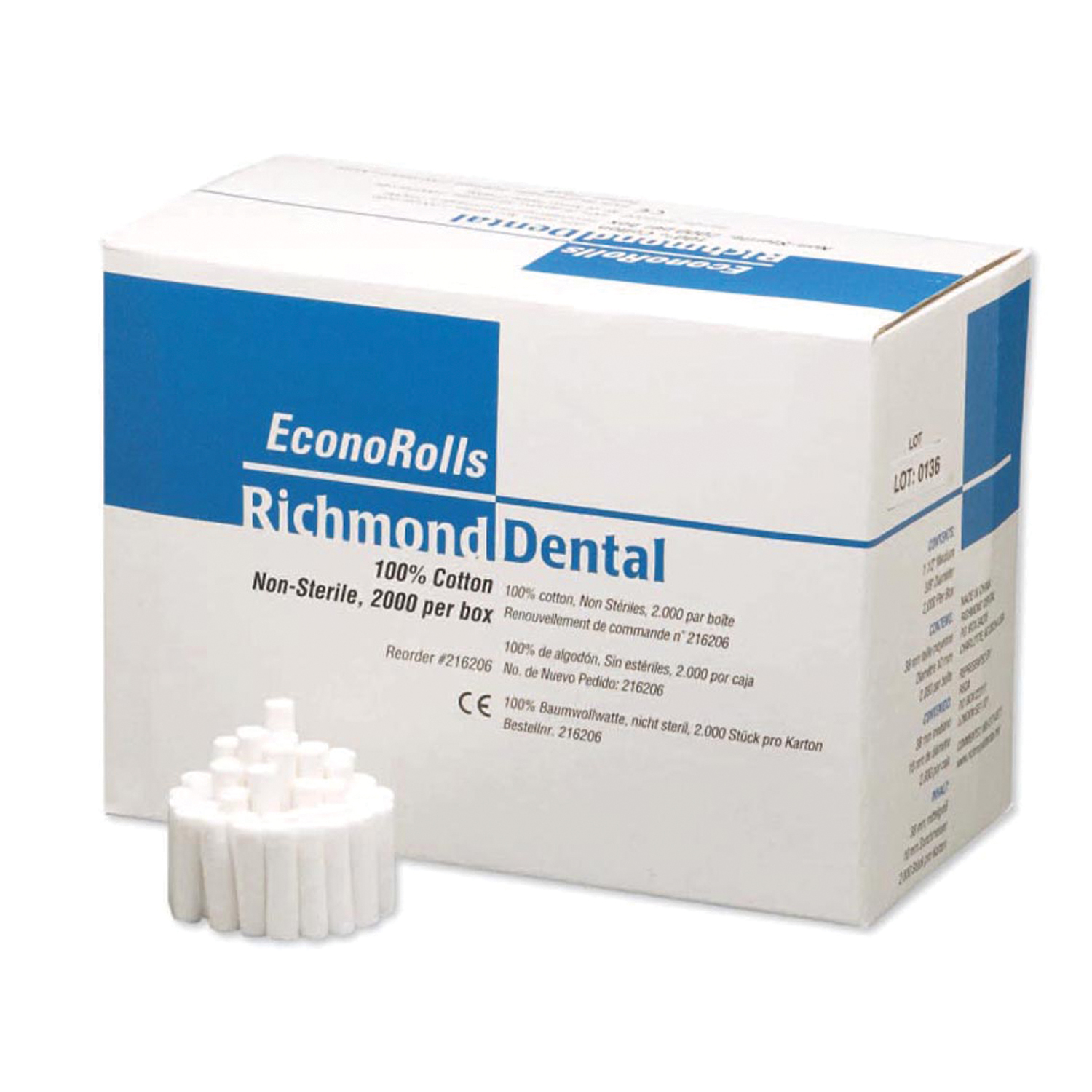 RICHMOND ECONOMY COTTON ROLLS : 216206 BX       $22.90 Stocked