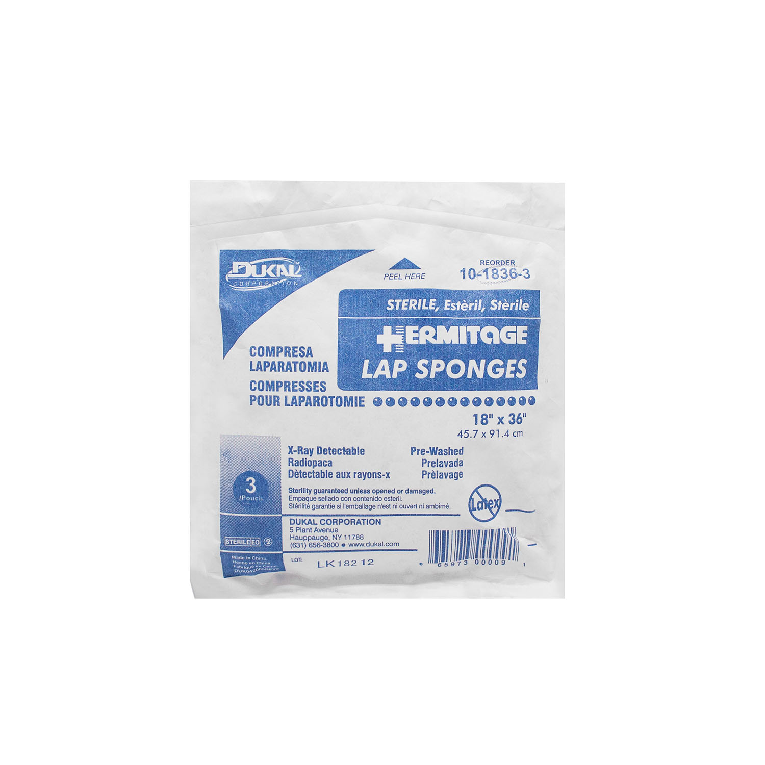 DUKAL LAPAROTOMY SPONGES : 10-1836-3 PK $3.97 Stocked