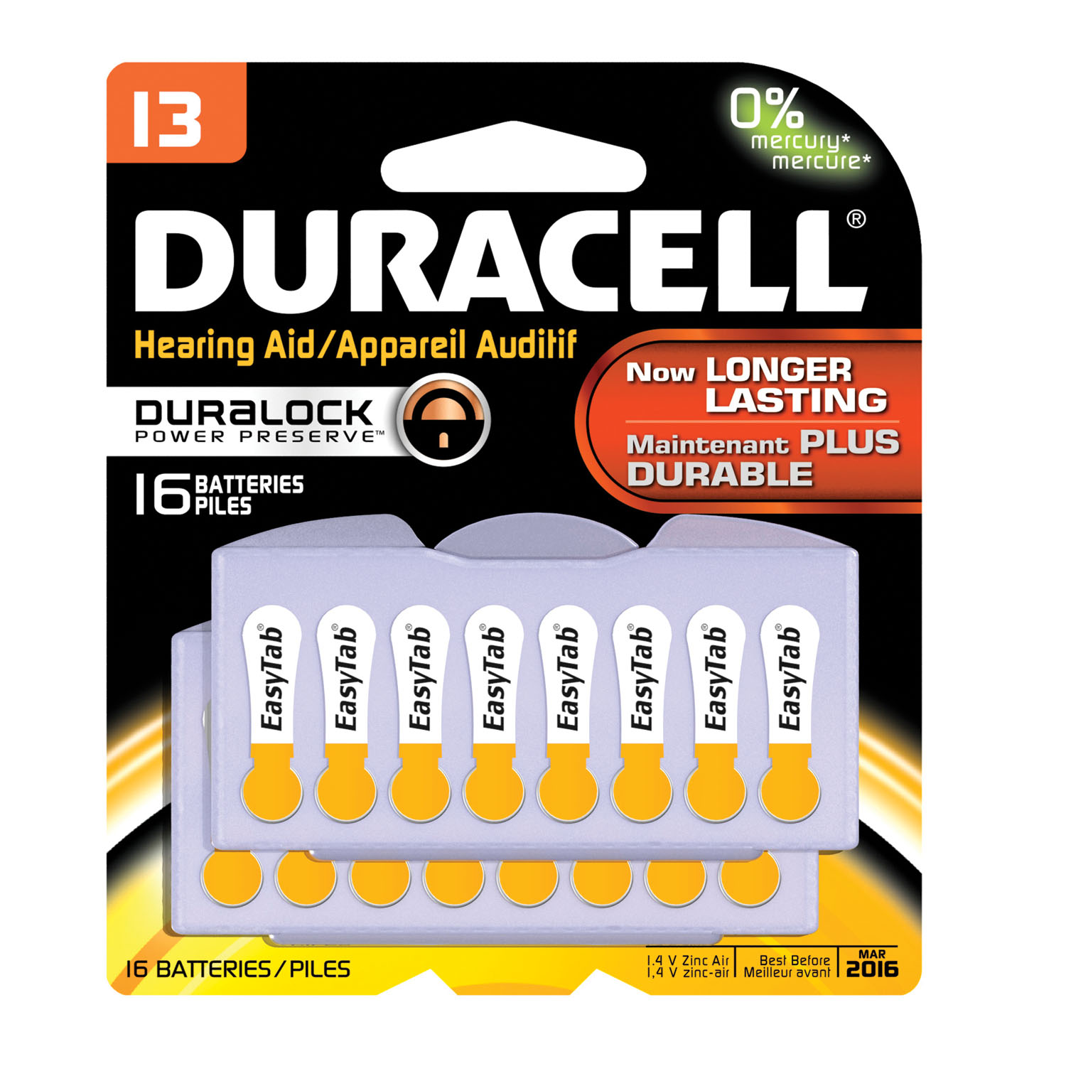 DURACELL HEARING AID BATTERY : DA13B16 PK       $89.66 Stocked