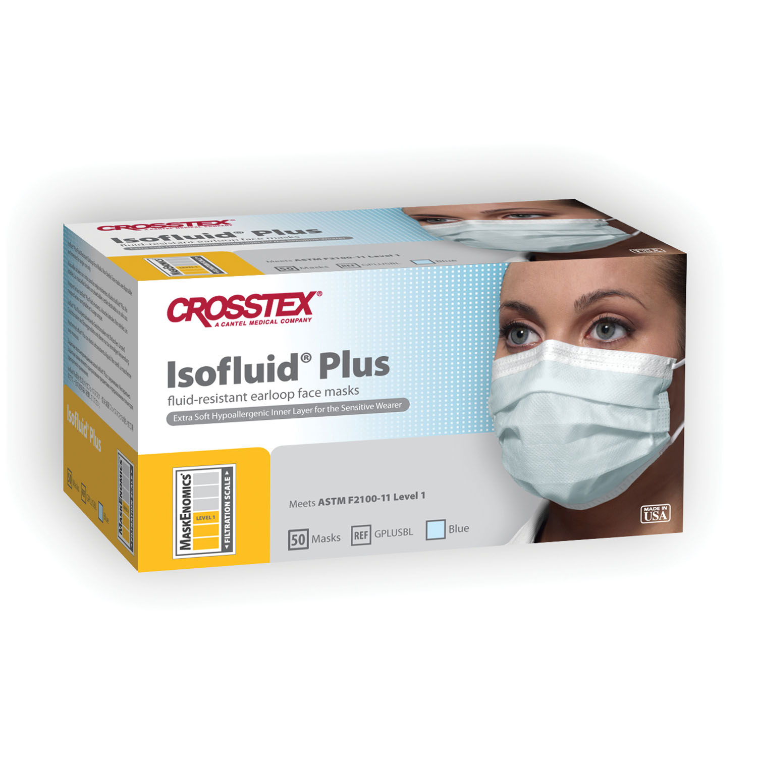 CROSSTEX ISOFLUID PLUS EARLOOP MASK : GPLUSBL BX   $11.60 Stocked