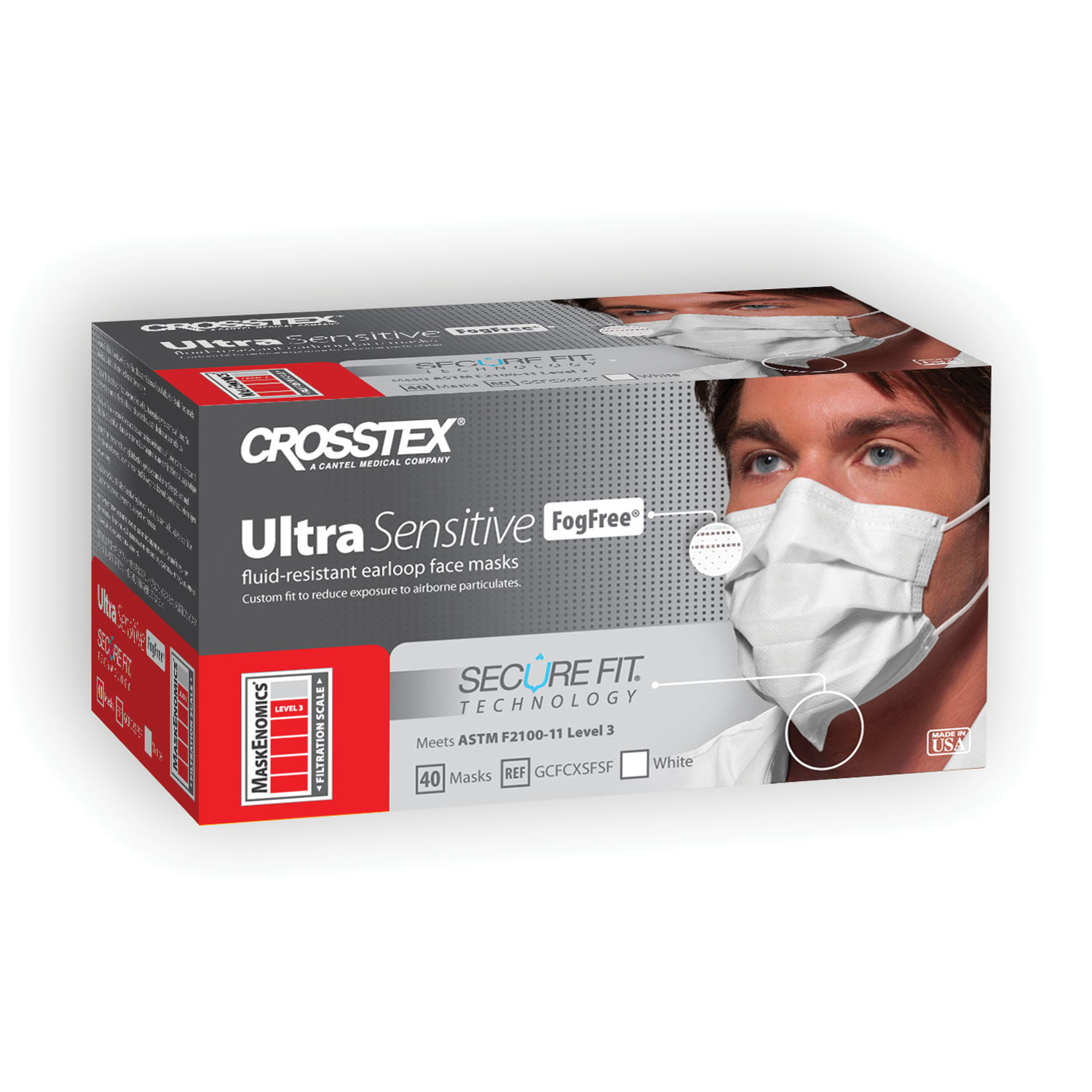 CROSSTEX SECUREFIT ULTRA SENSITIVE EARLOOP MASK : GCFCXSFSF CTN $206.36 Stocked