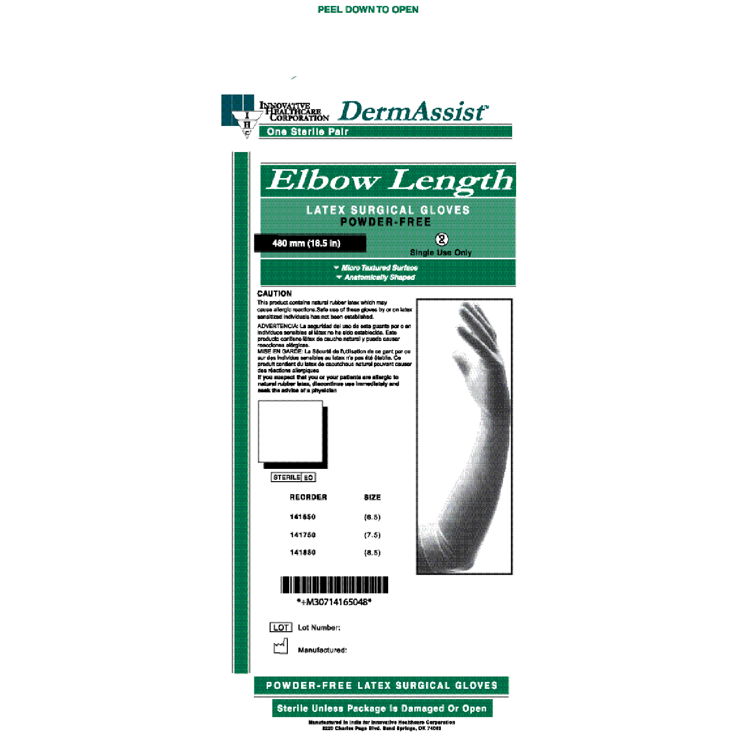 INNOVATIVE DERMASSIST ELBOW LENGTH POWDER-FREE LATEX SURGICAL GLOVES : 141850 BX        $59.79 Stocked