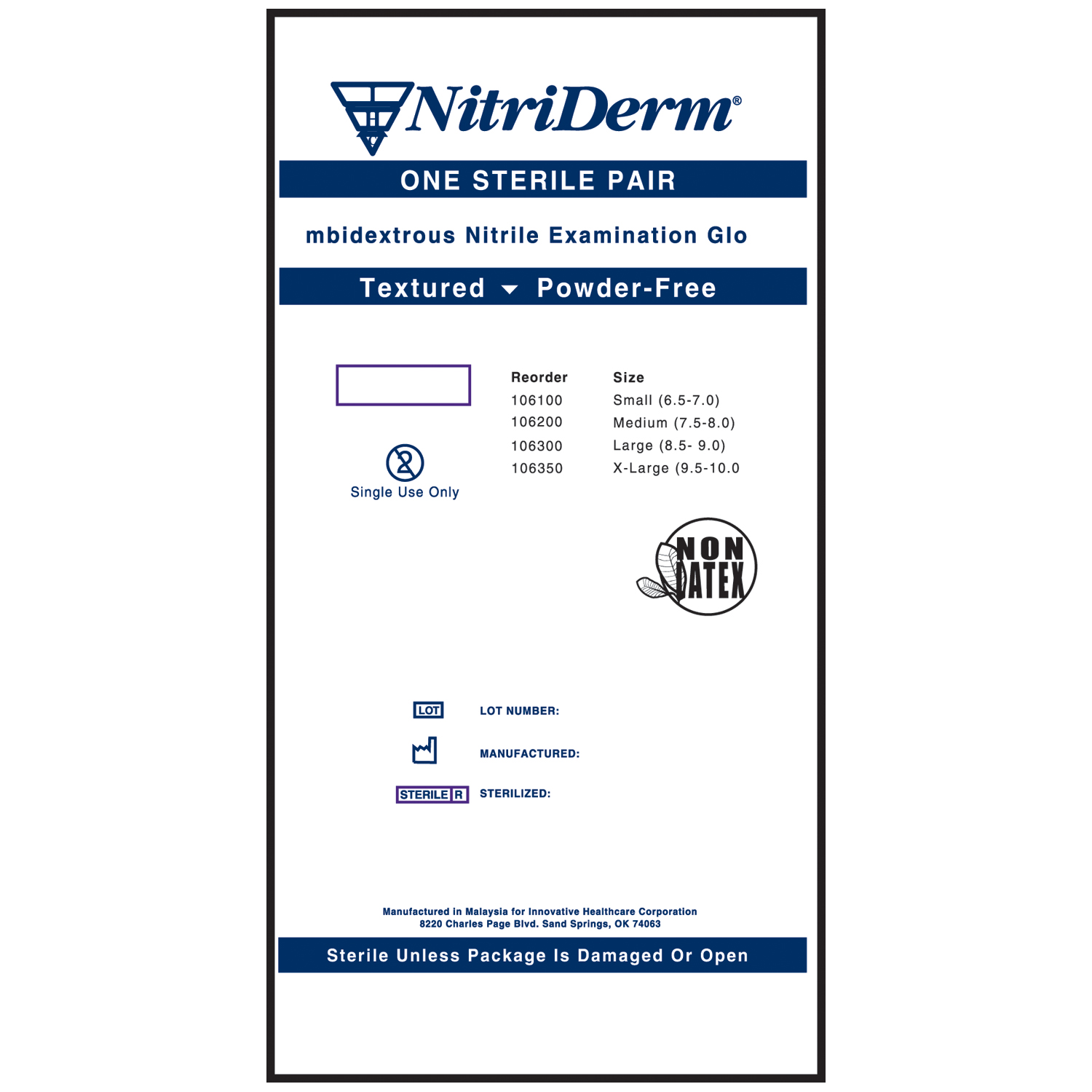 INNOVATIVE NITRIDERM STERILE POWDER-FREE NITRILE EXAM GLOVES : 106200 BX $24.30 Stocked