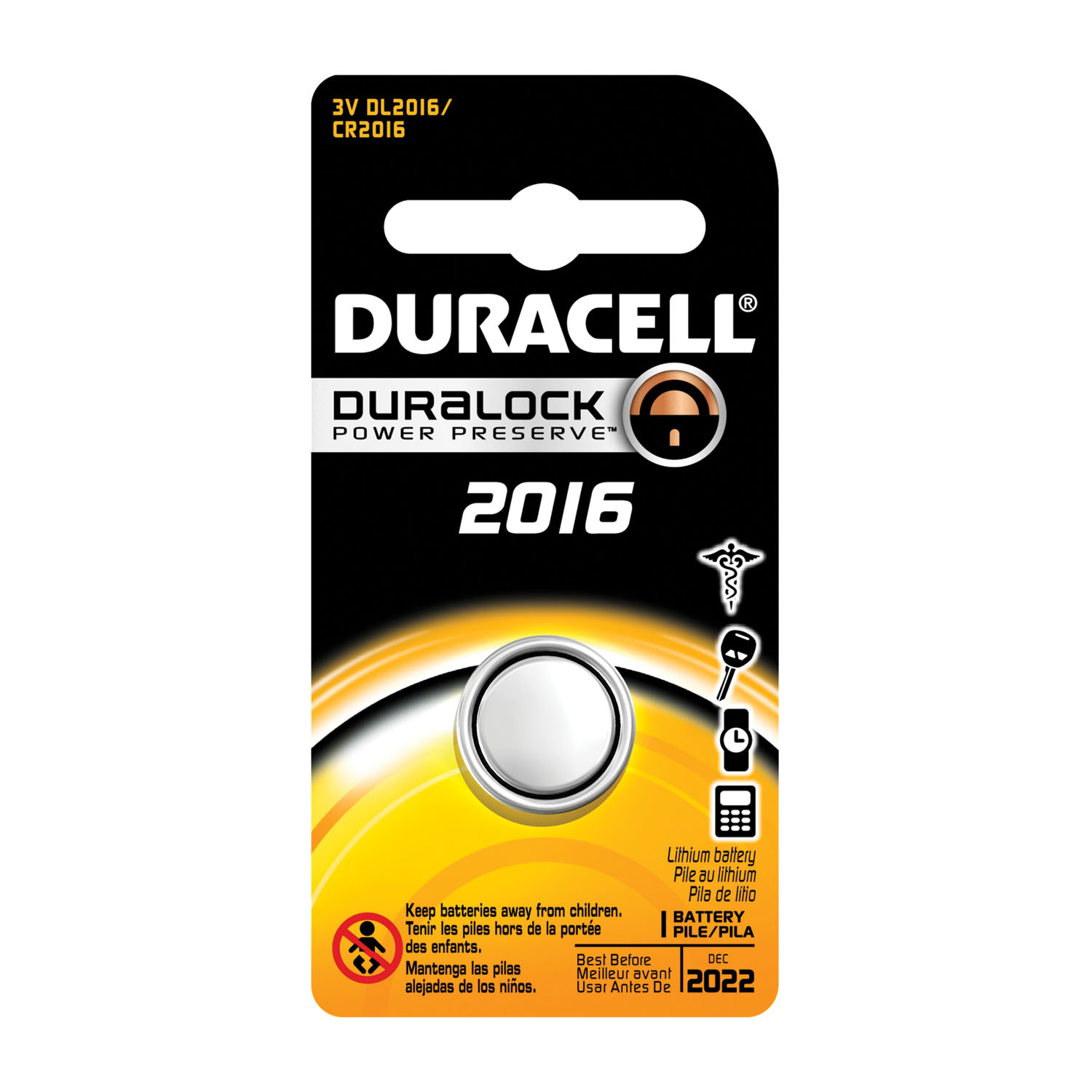 DURACELL ELECTRONIC WATCH BATTERY : DL2016BPK BX