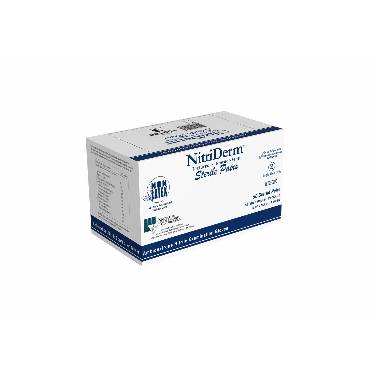 INNOVATIVE NITRIDERM STERILE POWDER-FREE NITRILE EXAM GLOVES : 108100 CS $100.23 Stocked