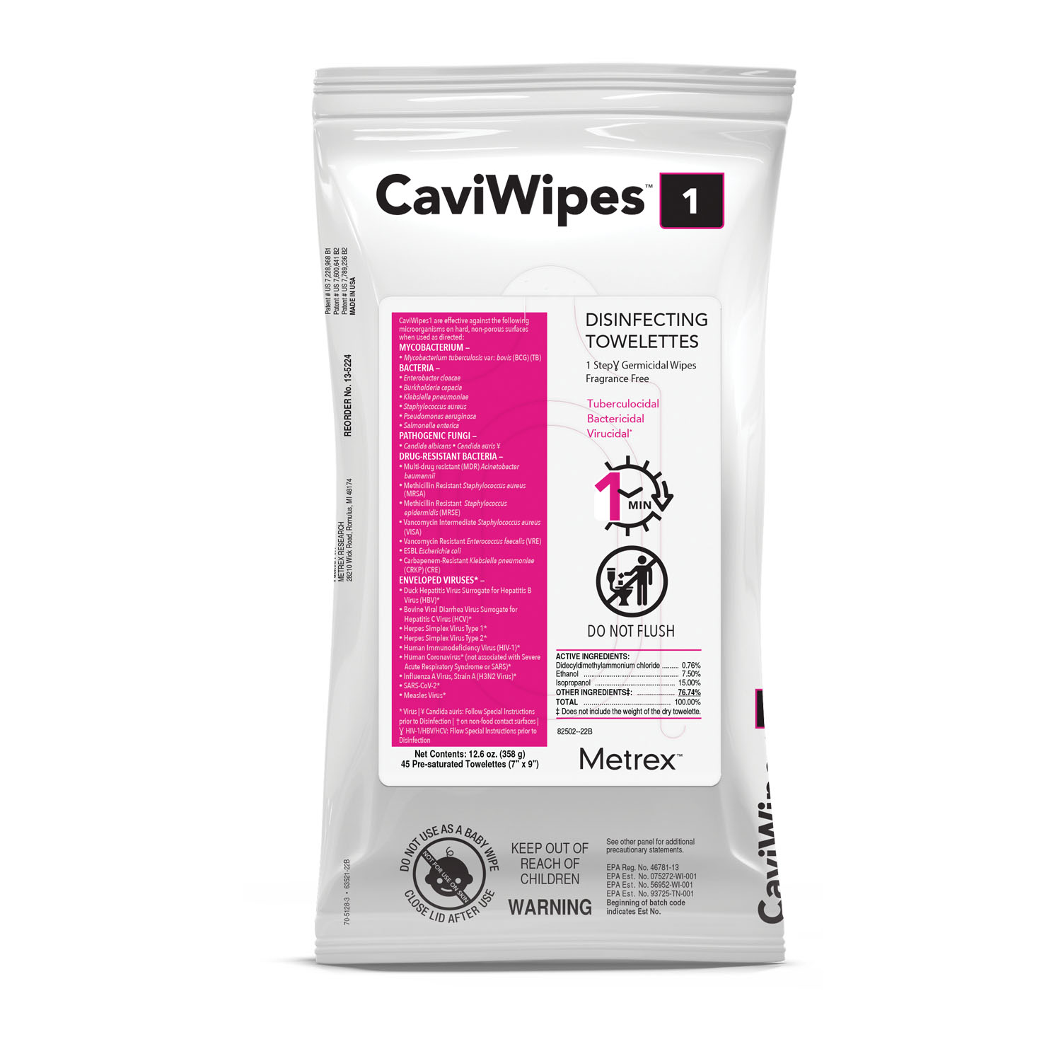 METREX CAVIWIPES1 SURFACE DISINFECTANT : 13-5224 CS                       $191.62 Stocked