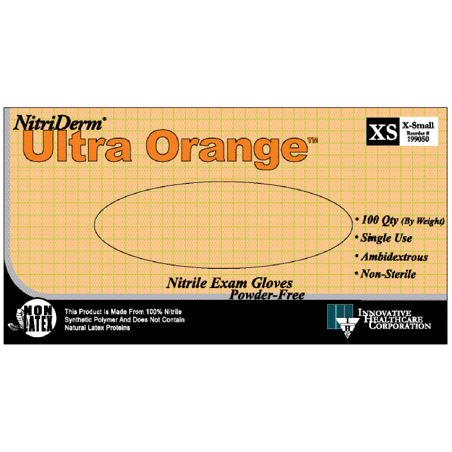 INNOVATIVE NITRIDERM ULTRA ORANGE POWDER-FREE EXAM GLOVES : 199050 BX         $8.38 Stocked