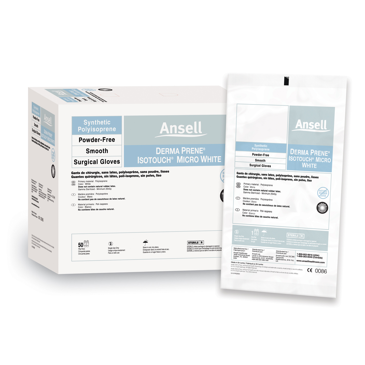 ANSELL GAMMEX NON-LATEX PI MICRO WHITE SURGICAL GLOVES : 20685985 BX $160.33 Stocked