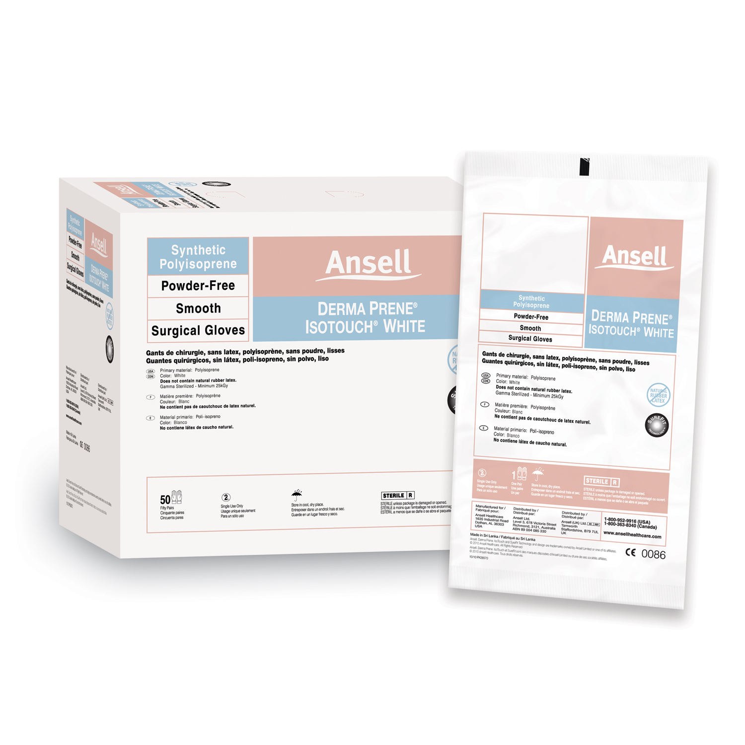 ANSELL GAMMEX NON-LATEX PI WHITE POWDER-FREE SYNTHETIC SURGICAL GLOVES : 20685790 BX                  $160.90 Stocked