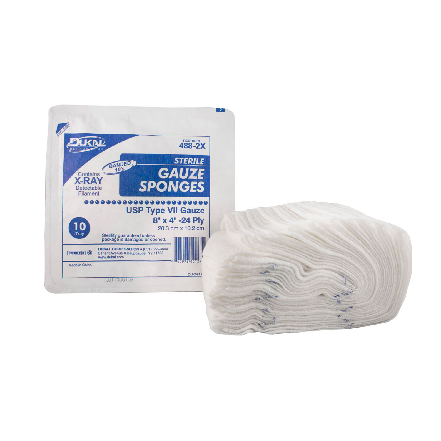 DUKAL X-RAY DETECTABLE GAUZE SPONGES : 488-2X TR                      $5.48 Stocked