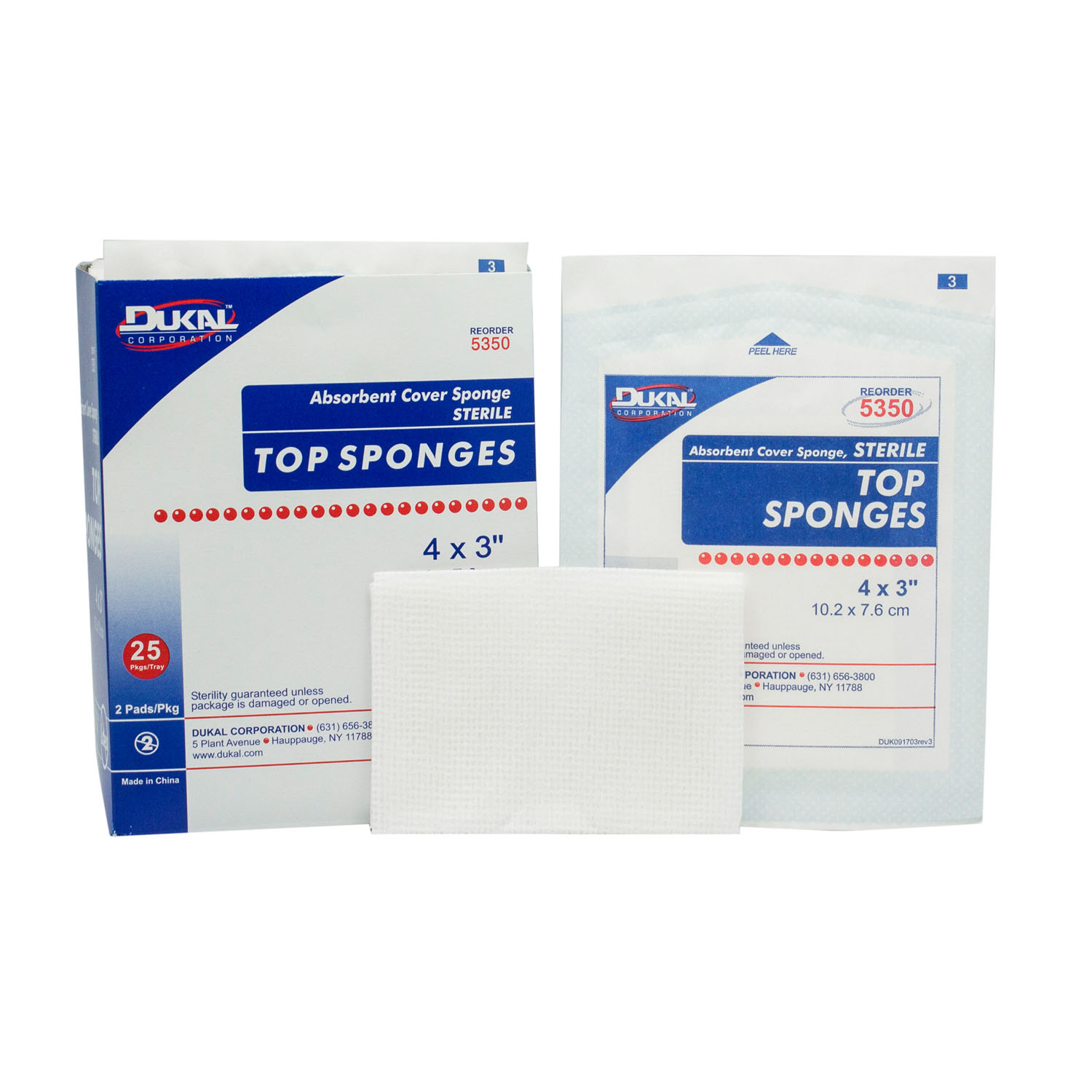 DUKAL TOP SPONGES - NON-WOVEN FACING COVER SPONGE : 5350 BX $3.79 Stocked