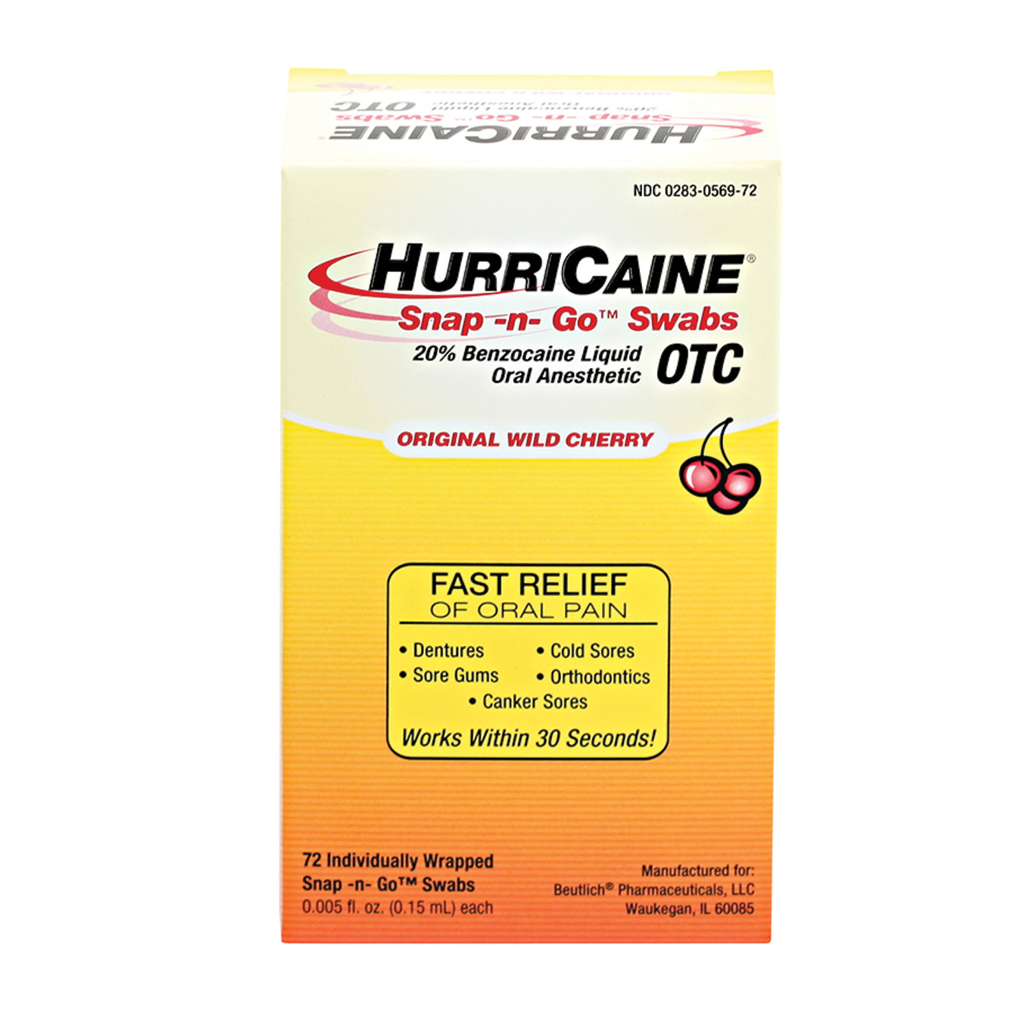 BEUTLICH HURRICAINE TOPICAL ANESTHETIC SNAP -N- GO SWABS : 0283-0569-72 BX       $28.35 Stocked