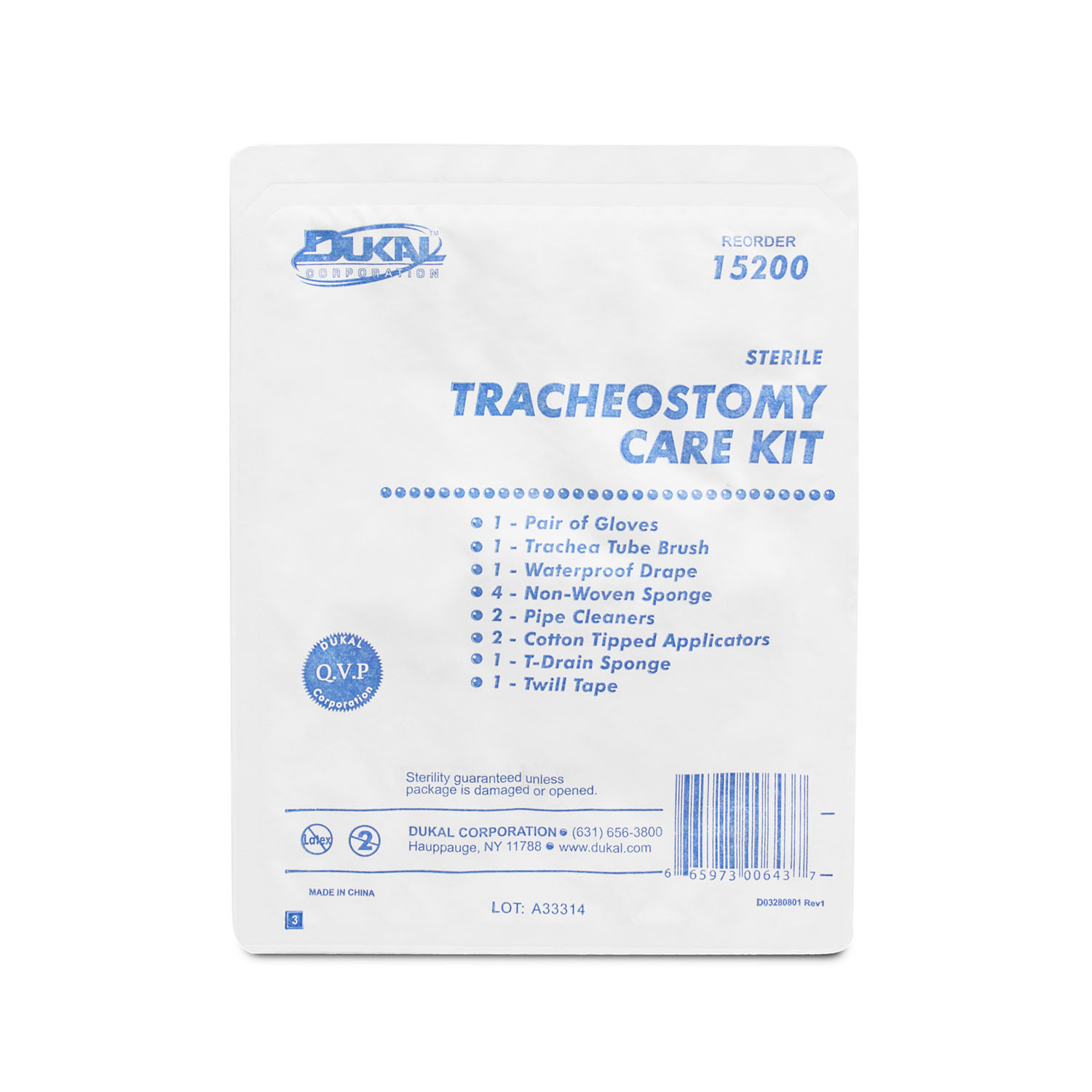 DUKAL TRACHEOSTOMY CARE KIT : 15200 CS     $37.52 Stocked