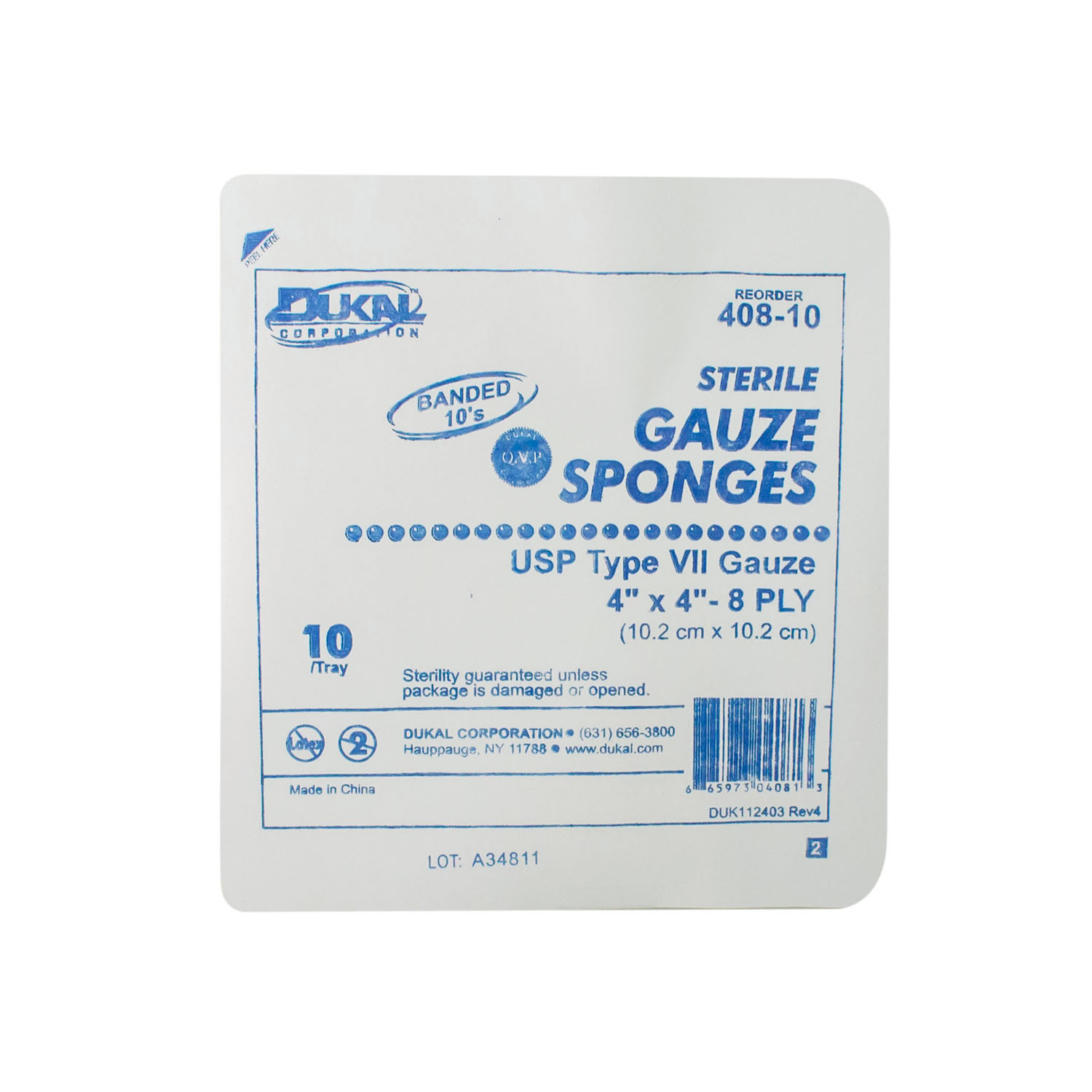 DUKAL WOVEN COTTON GAUZE SPONGES : 408-10 CS         $125.21 Stocked