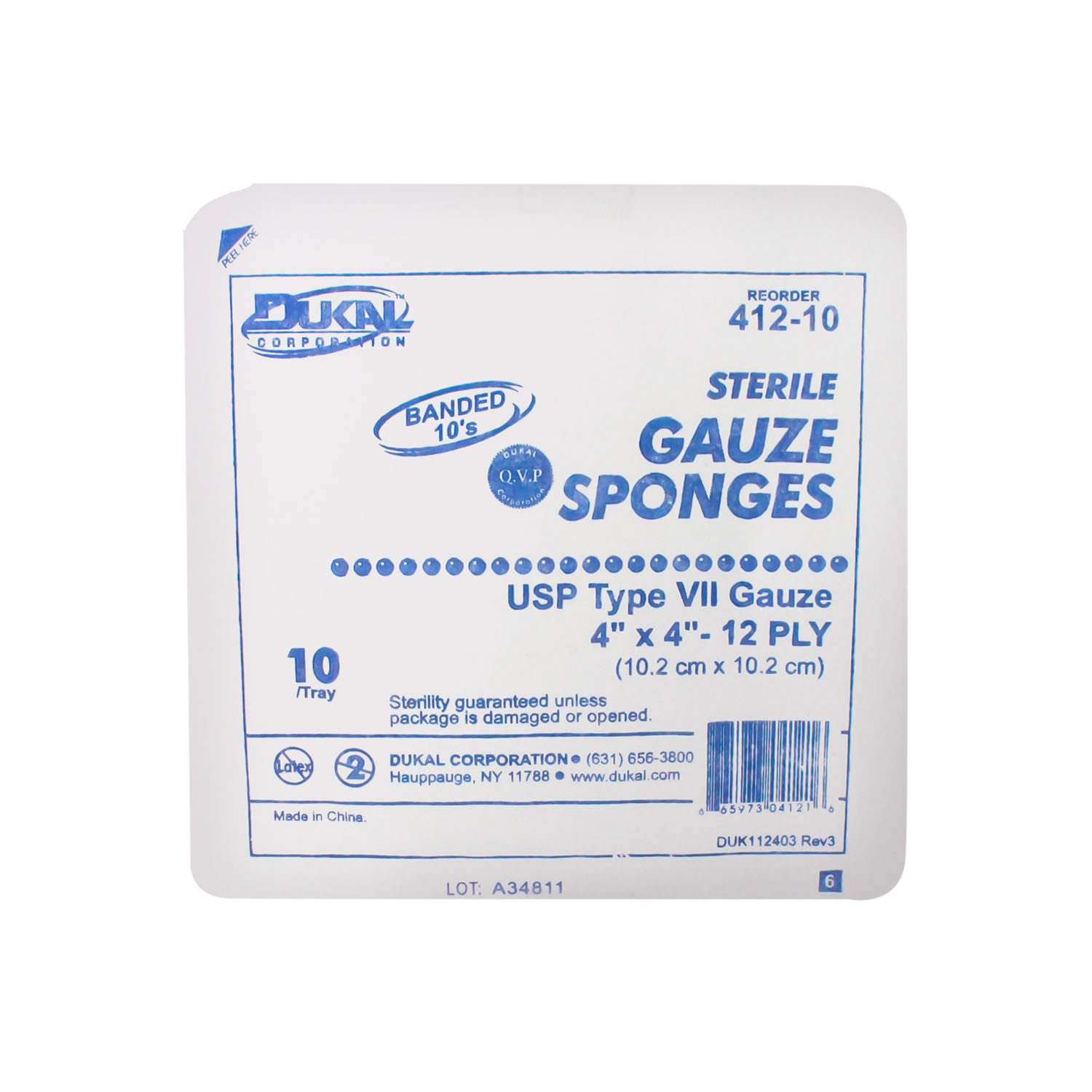 DUKAL WOVEN COTTON GAUZE SPONGES : 412-10 TR         $1.52 Stocked