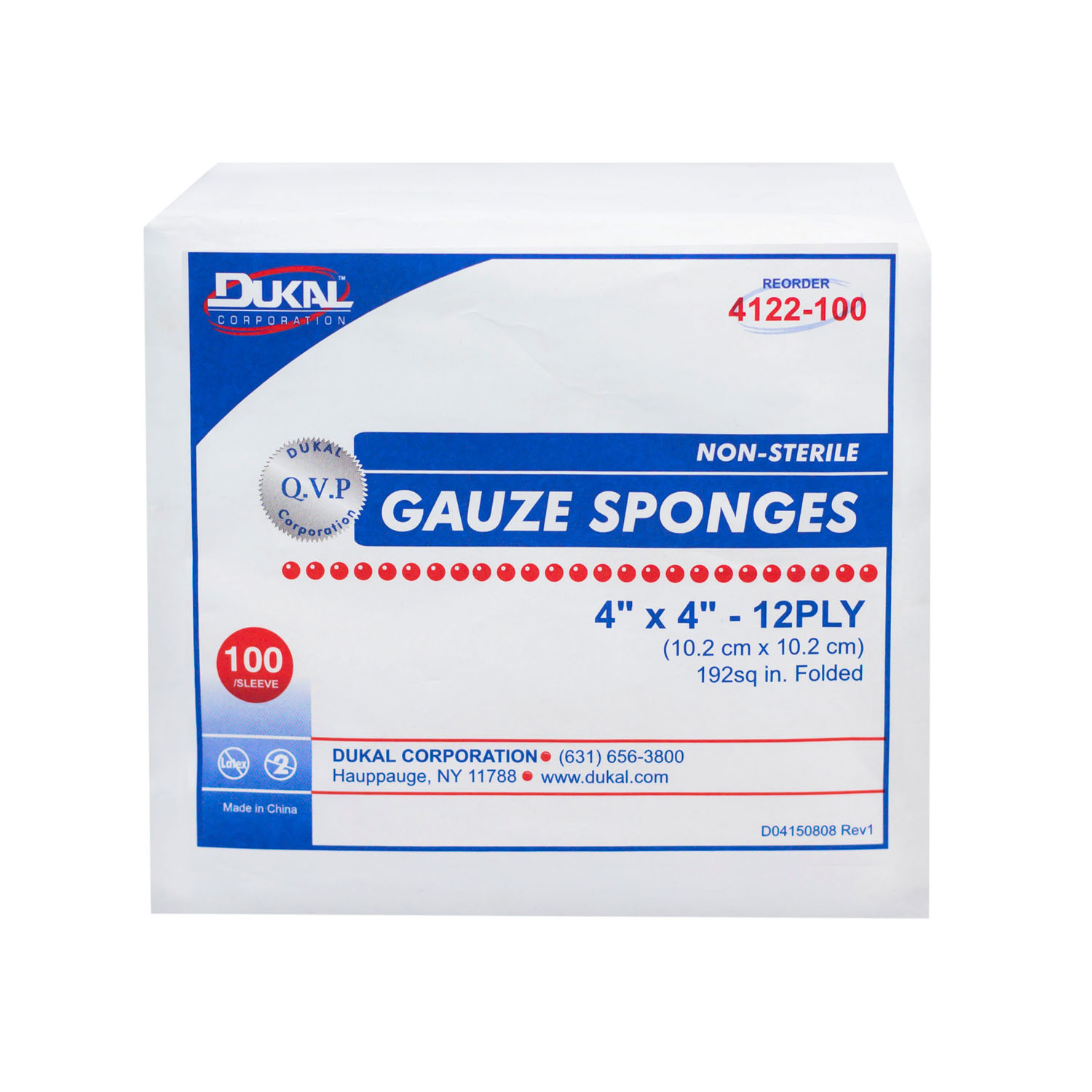 DUKAL WOVEN COTTON GAUZE SPONGES : 4122-100 BG $4.83 Stocked