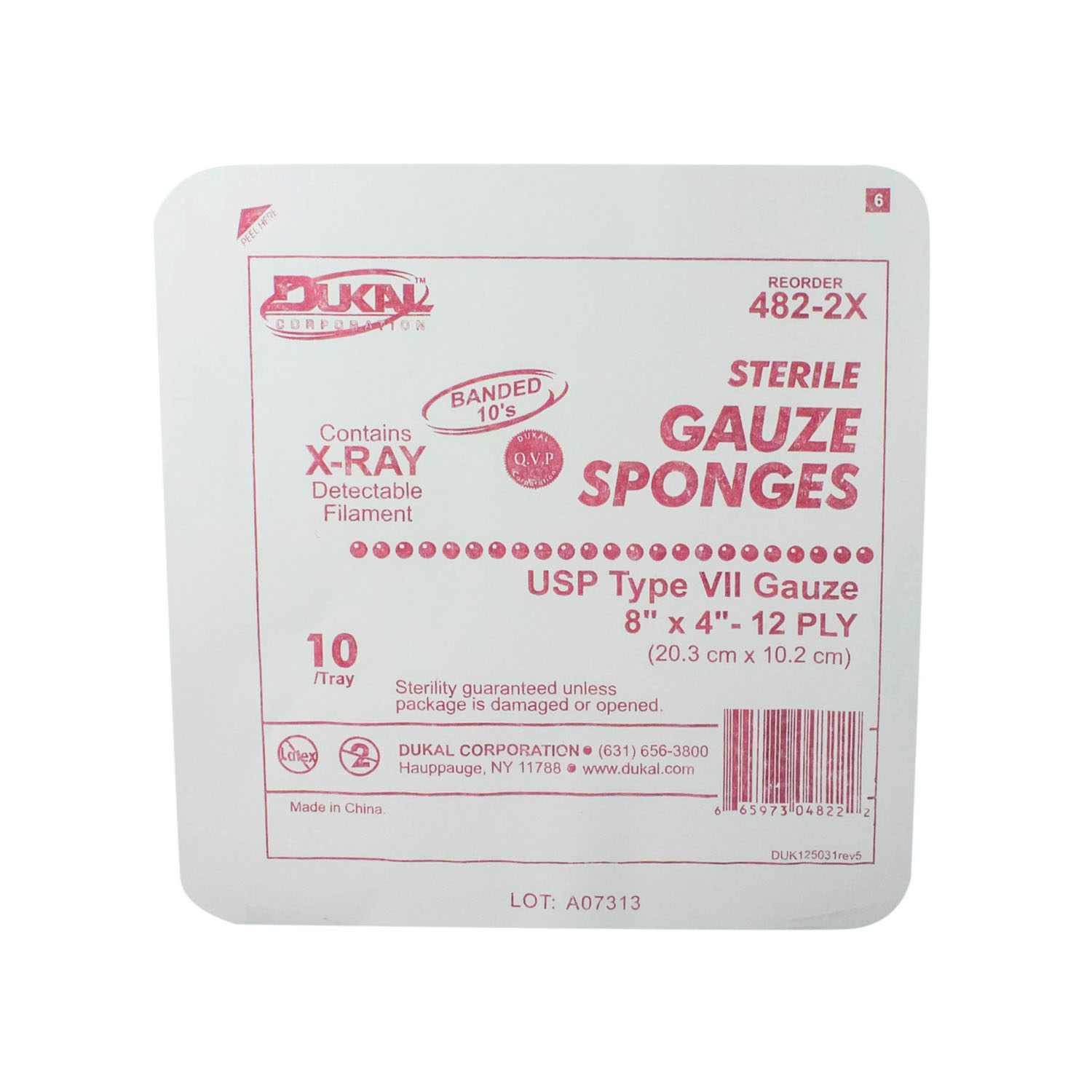 DUKAL X-RAY DETECTABLE GAUZE SPONGES : 482-2X TR                      $3.12 Stocked