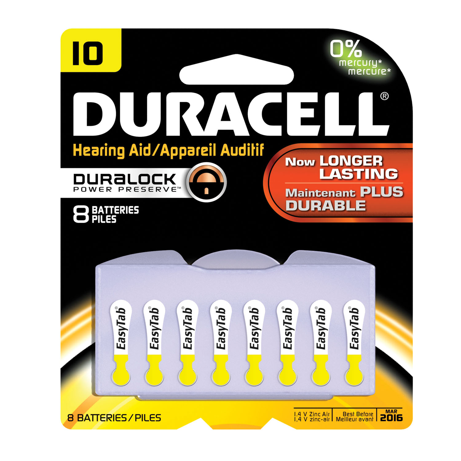 DURACELL HEARING AID BATTERY : DA10B8W BX $56.20 Stocked