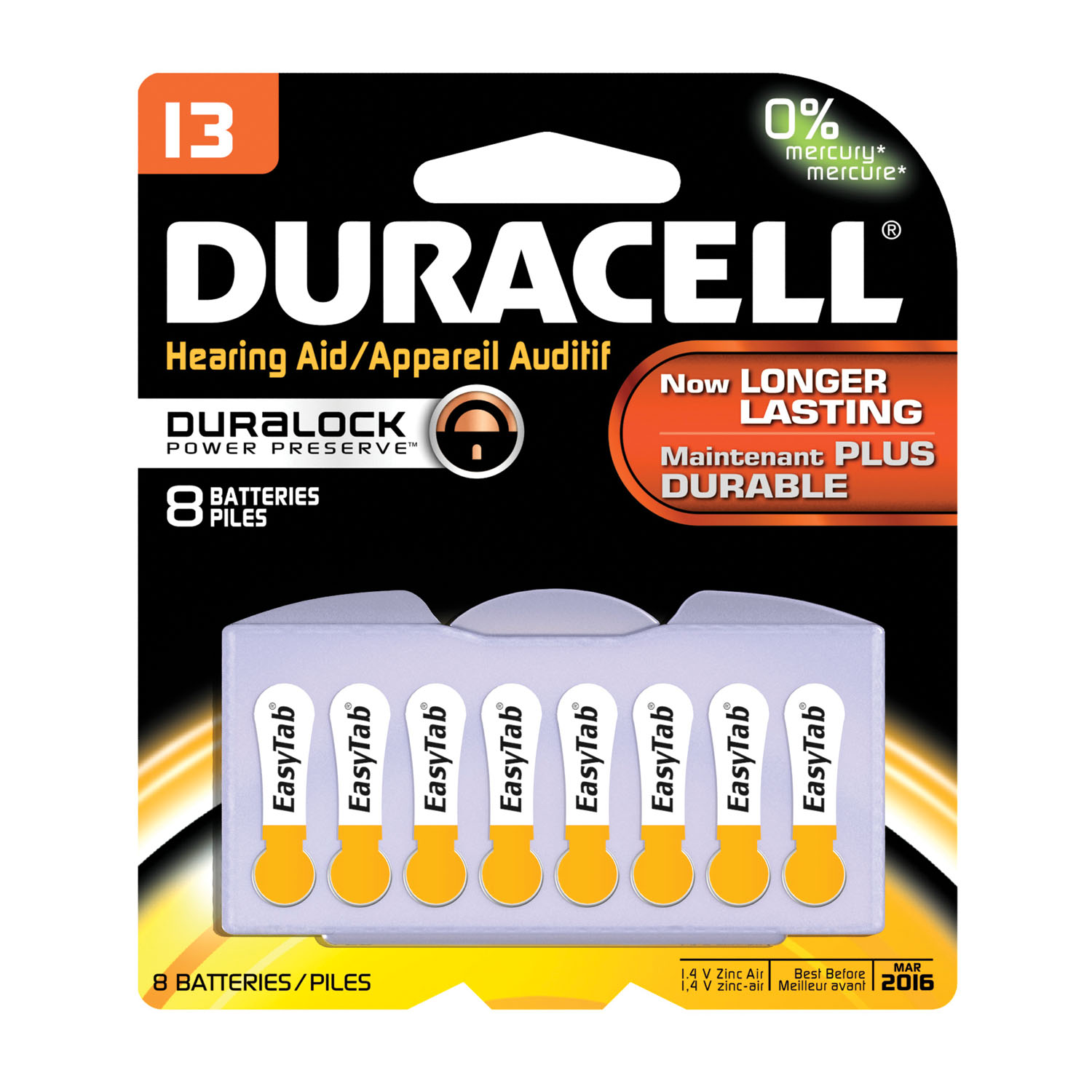 DURACELL HEARING AID BATTERY : DA13B8W BX         $56.20 Stocked