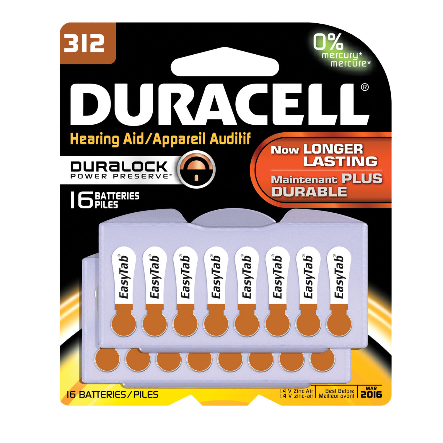 DURACELL HEARING AID BATTERY : DA312B16 PK               $14.94 Stocked