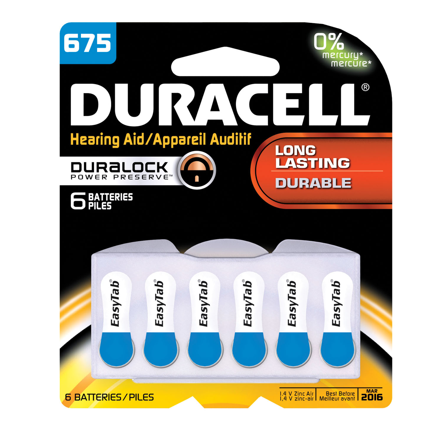 DURACELL HEARING AID BATTERY : DA675B6W PK   $10.56 Stocked