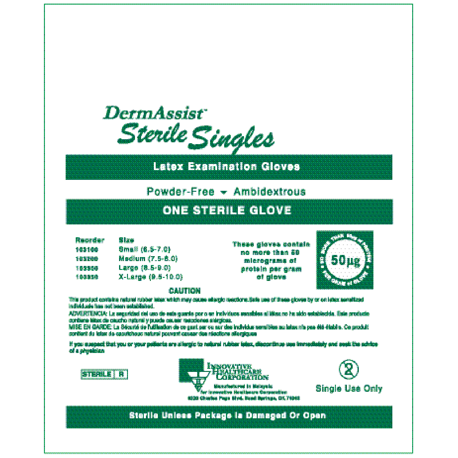 INNOVATIVE DERMASSIST POWDER-FREE STERILE LATEX EXAM GLOVES : 103200 BX    $26.00 Stocked