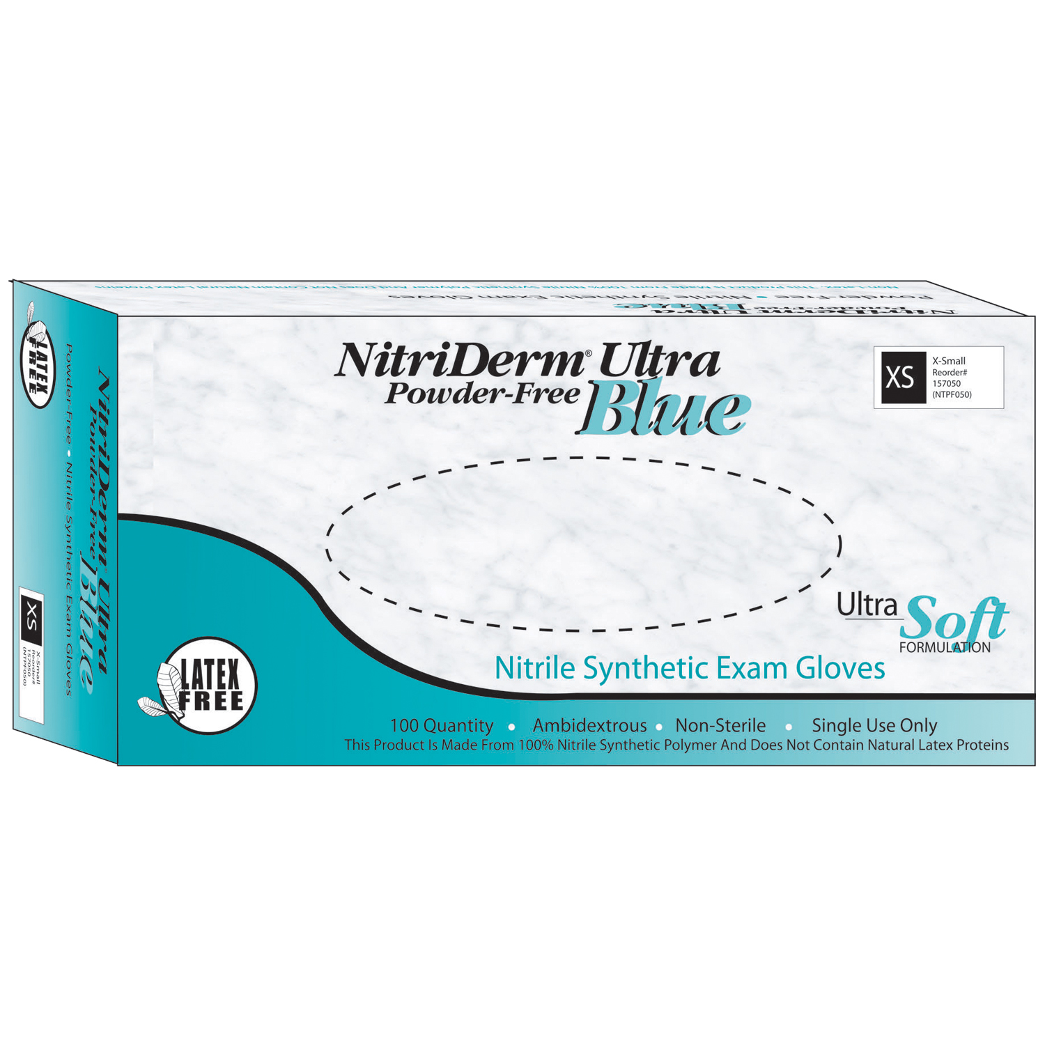 INNOVATIVE NITRIDERM ULTRA BLUE NITRILE SYNTHETIC POWDER-FREE NON-STERILE EXAM GLOVES : 157050 BX $5.39 Stocked