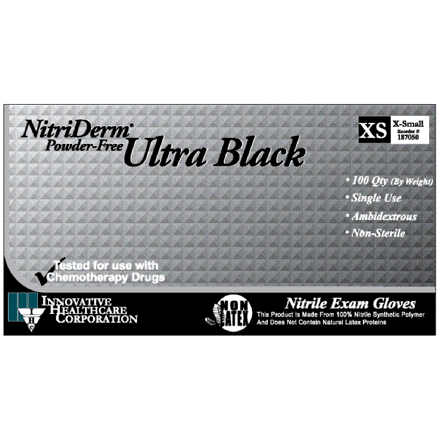 INNOVATIVE NITRIDERM ULTRA BLACK POWDER-FREE NITRILE SYNTHETIC GLOVES : 187350 BX         $7.08 Stocked