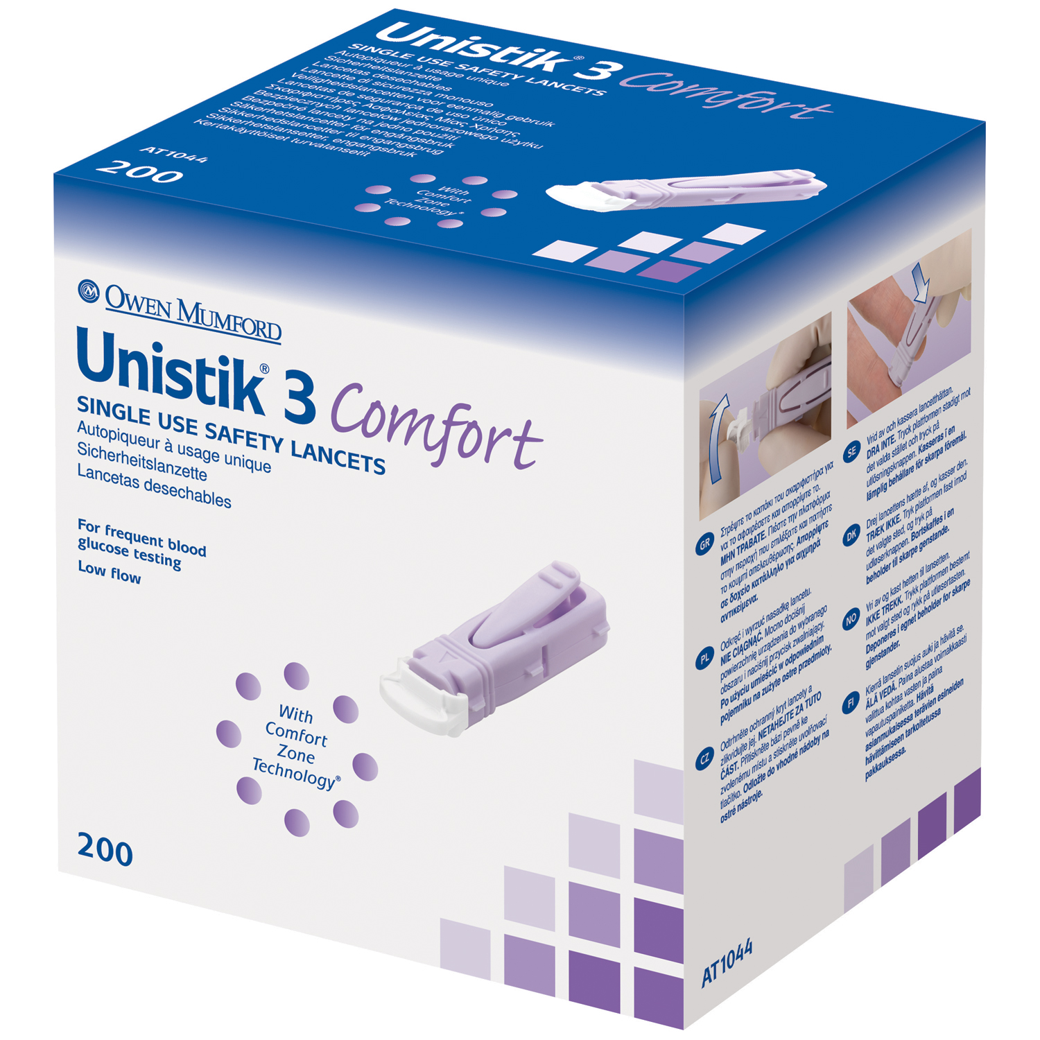 OWEN MUMFORD UNISTIK 3 PRE-SET SINGLE USE SAFETY LANCETS : AT1044 BX     $32.00 Stocked