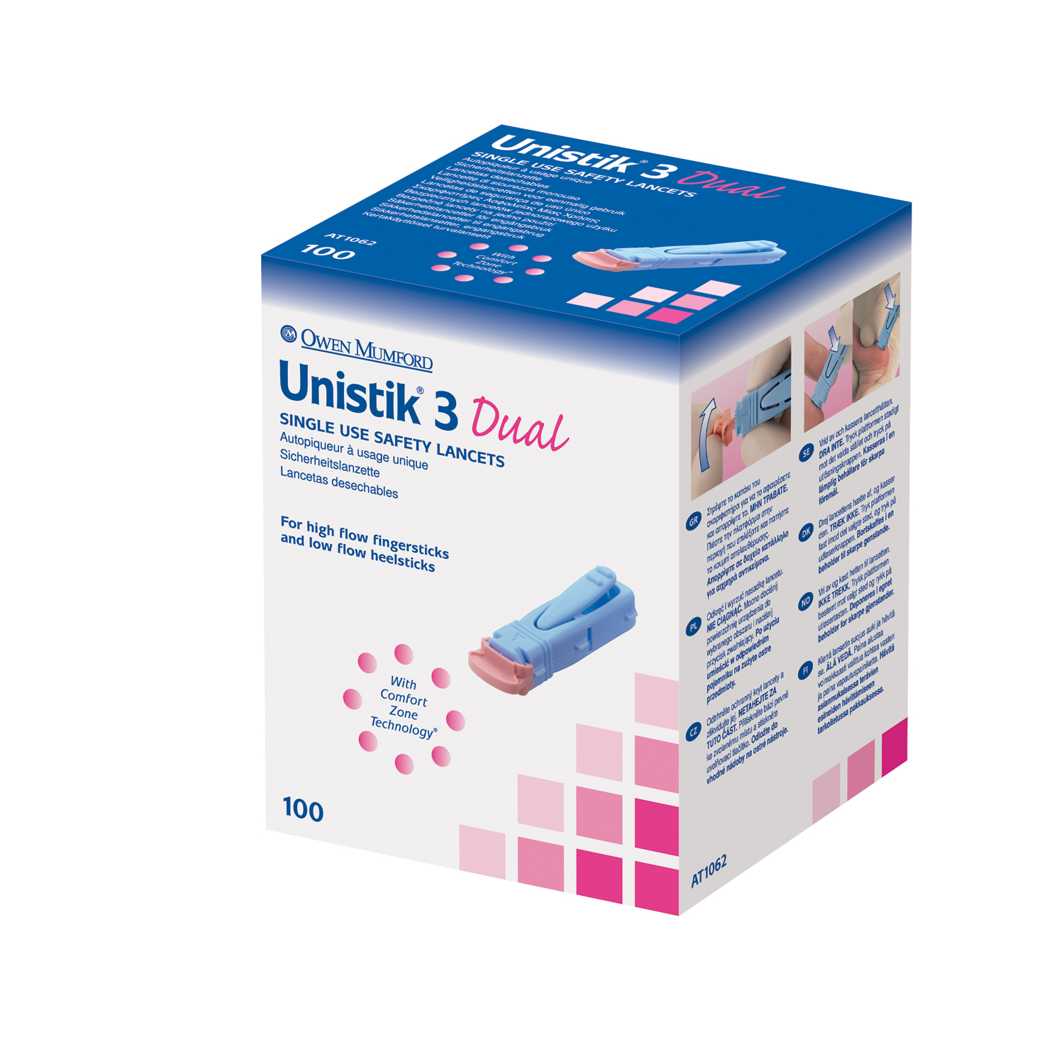 OWEN MUMFORD UNISTIK 3 PRE-SET SINGLE USE SAFETY LANCETS : AT1062 BX $22.30 Stocked