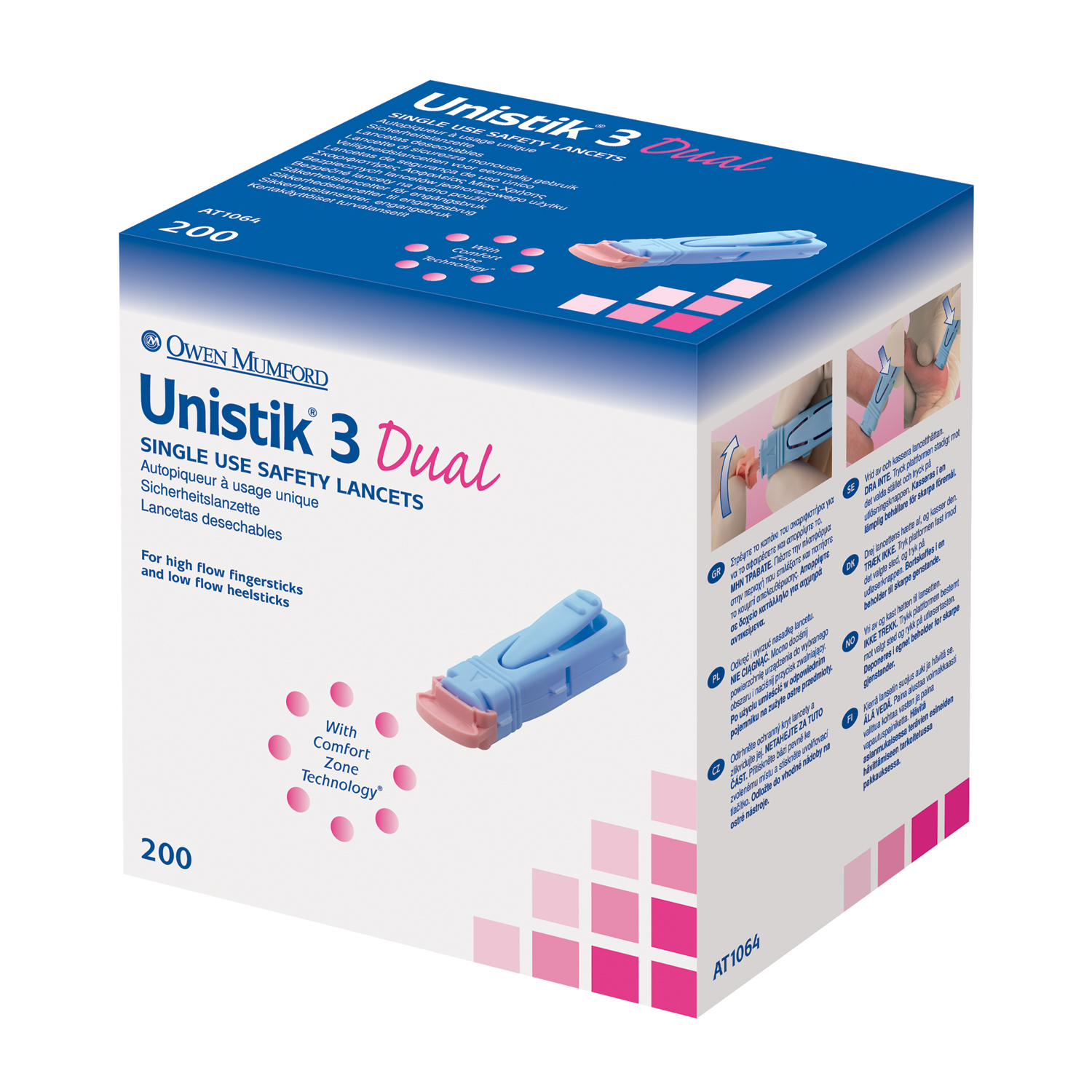 OWEN MUMFORD UNISTIK 3 PRE-SET SINGLE USE SAFETY LANCETS : AT1064 BX   $38.70 Stocked