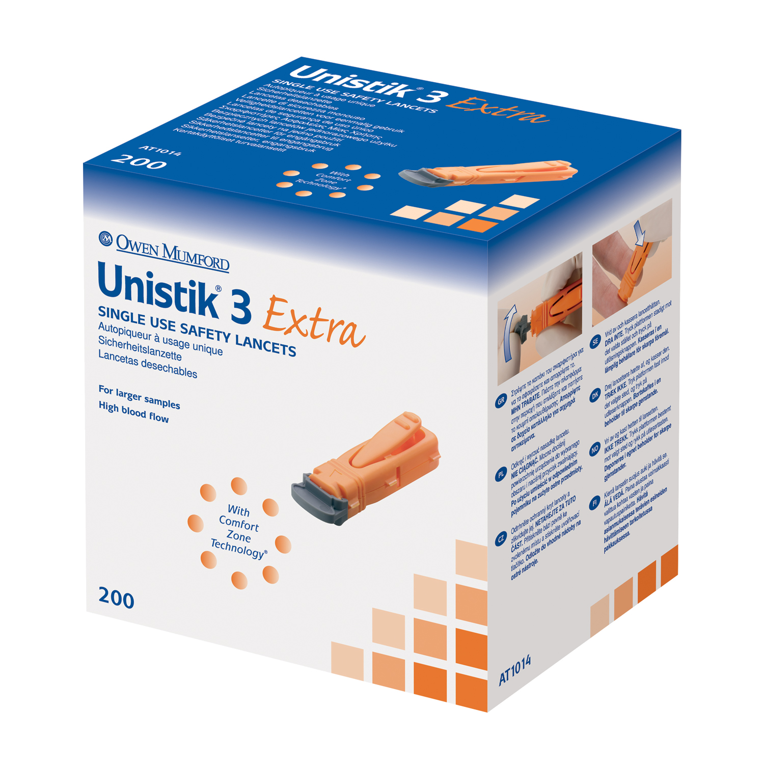 OWEN MUMFORD UNISTIK 3 PRE-SET SINGLE USE SAFETY LANCETS : AT1014 BX         $32.00 Stocked