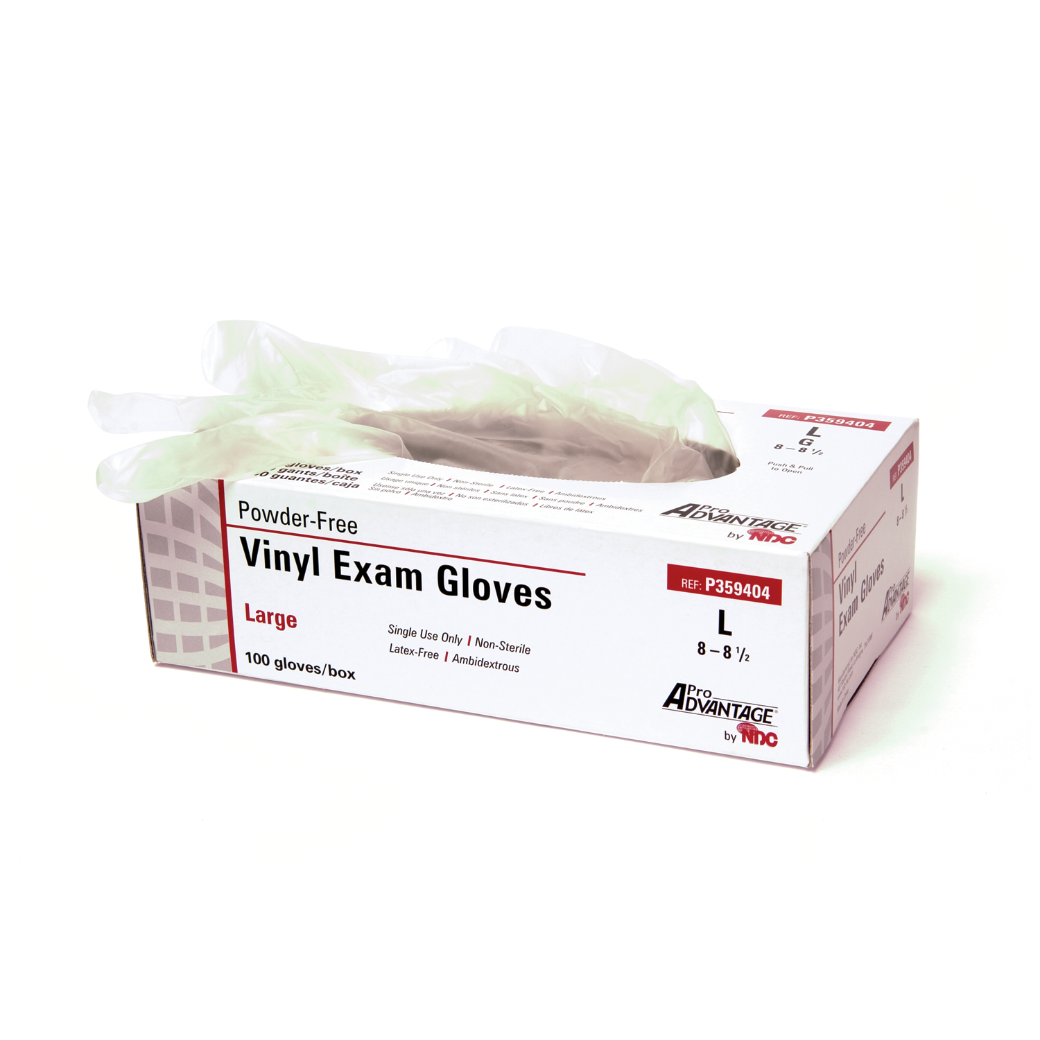 PRO ADVANTAGE VINYL POWDER-FREE EXAM GLOVES : P359405 BX                       $3.43 Stocked