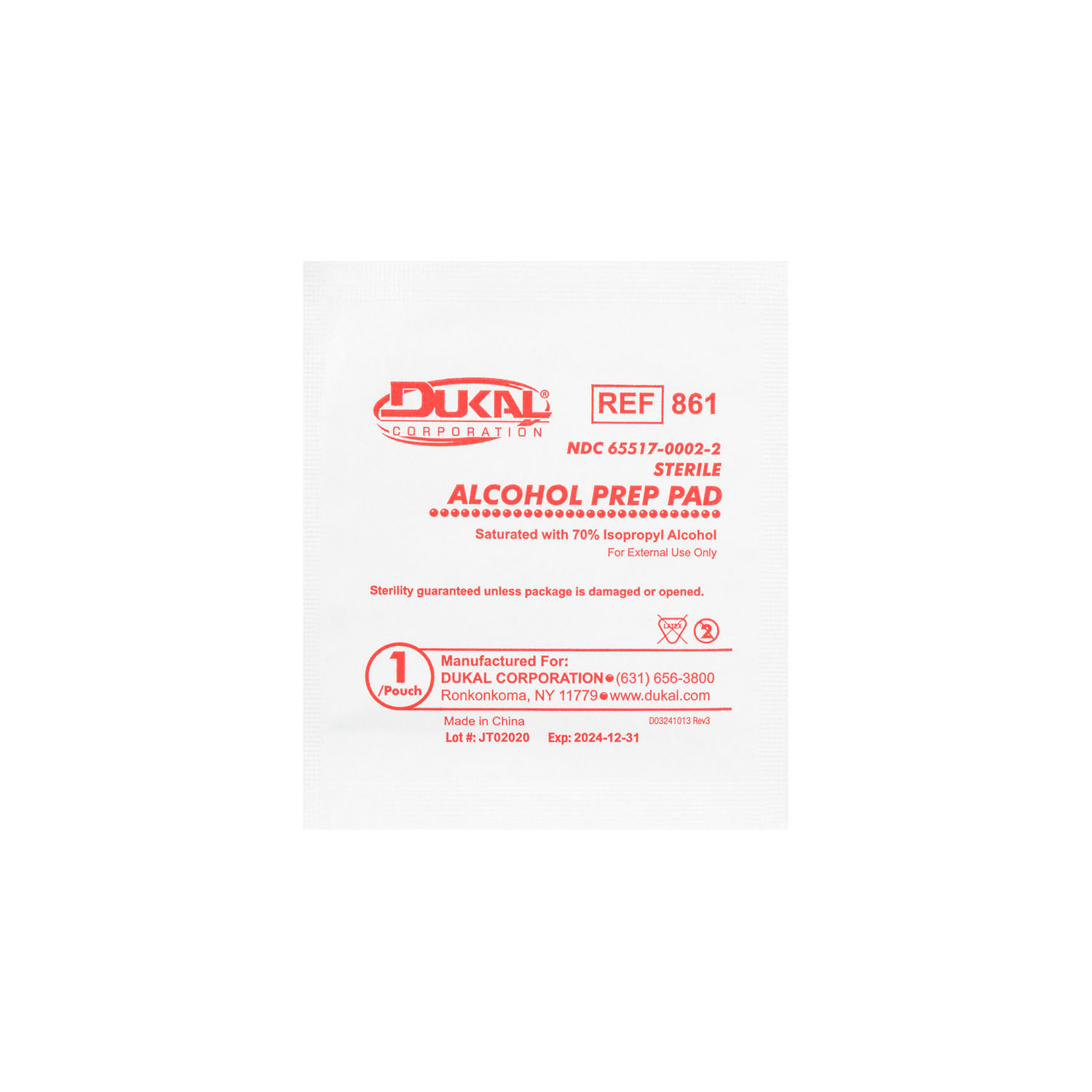 DUKAL ALCOHOL PADS : 861 BX $2.19 Stocked