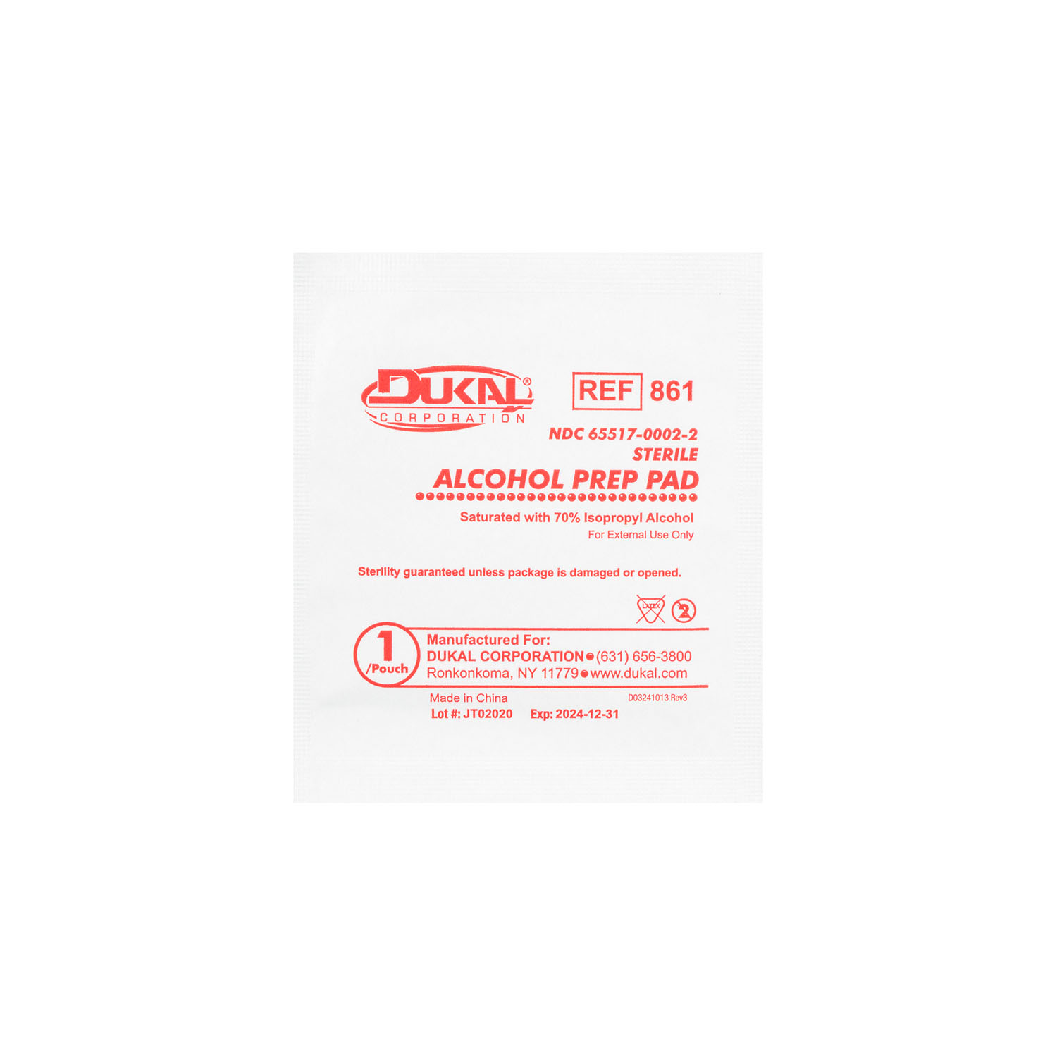 DUKAL ALCOHOL PADS : 861 CS $27.20 Stocked