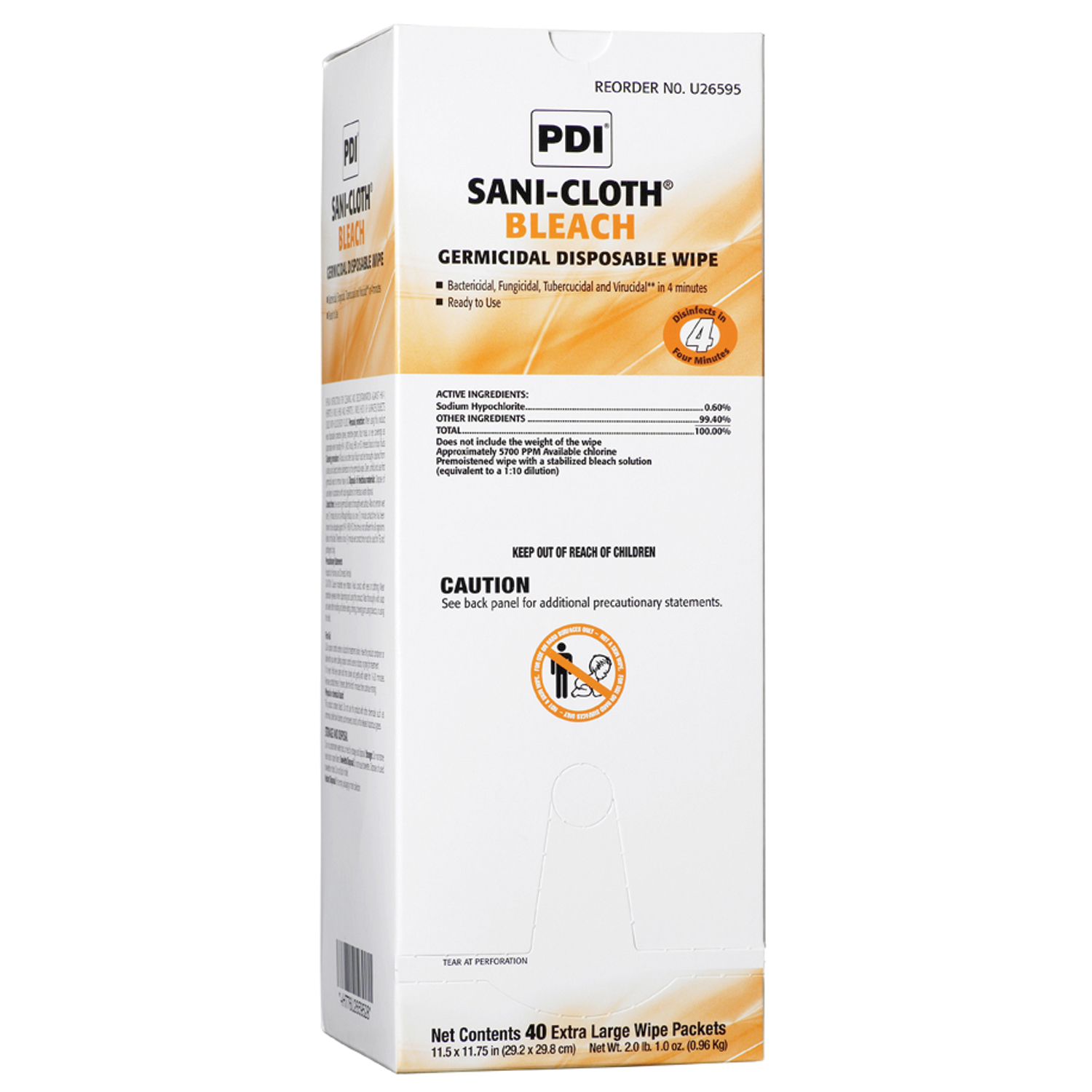 PDI SANI-CLOTH BLEACH GERMICIDAL DISPOSABLE WIPE : U26595 BX $34.77 Stocked