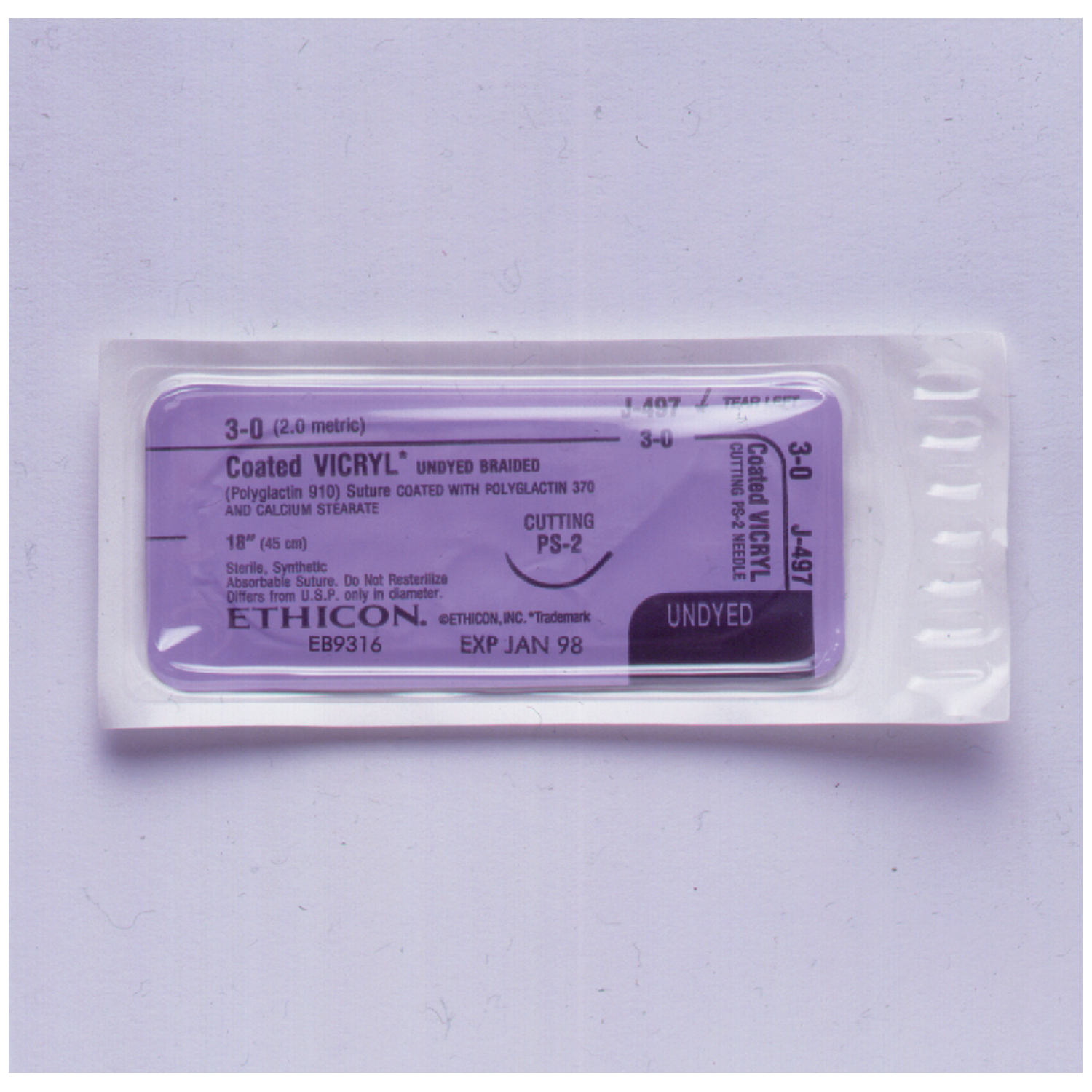 ETHICON VICRYL (POLYGLACTIN 910) SUTURES : J497G BX $261.13 Stocked