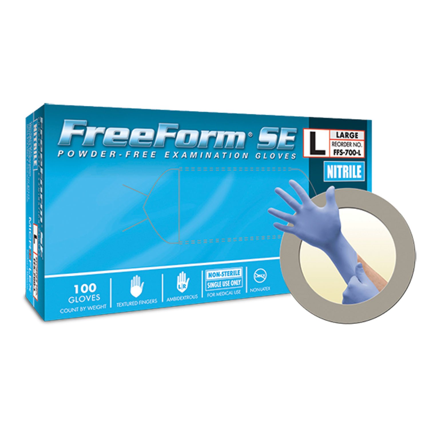 ANSELL MICROFLEX FREEFORM SE POWDER-FREE NITRILE EXAM GLOVES : FFS-700-M CS                                                                                                                                                                                    