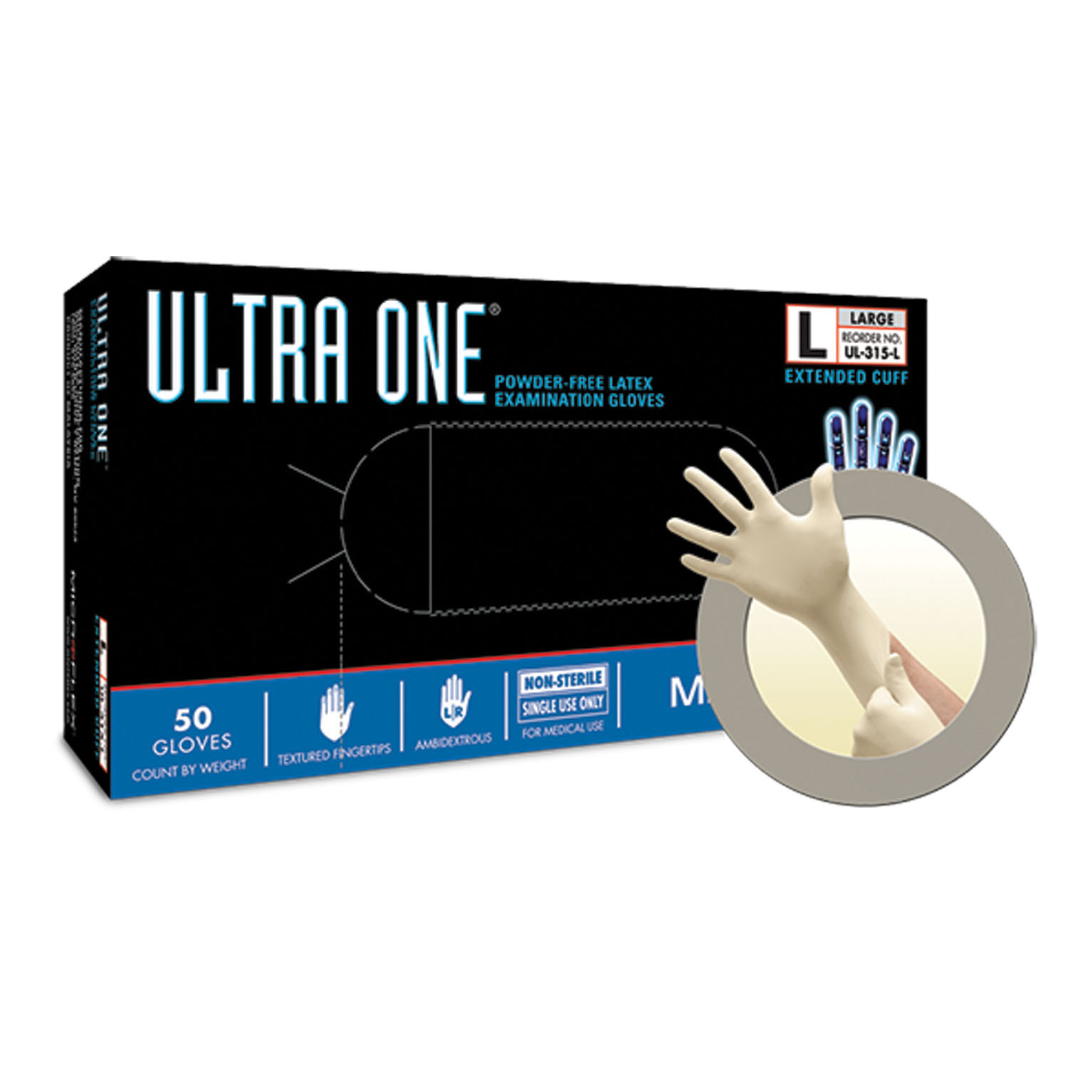 ANSELL MICROFLEX ULTRA ONE POWDER-FREE EXTENDED CUFF LATEX EXAM GLOVES : UL-315-L CS                                                                                                                                                                           