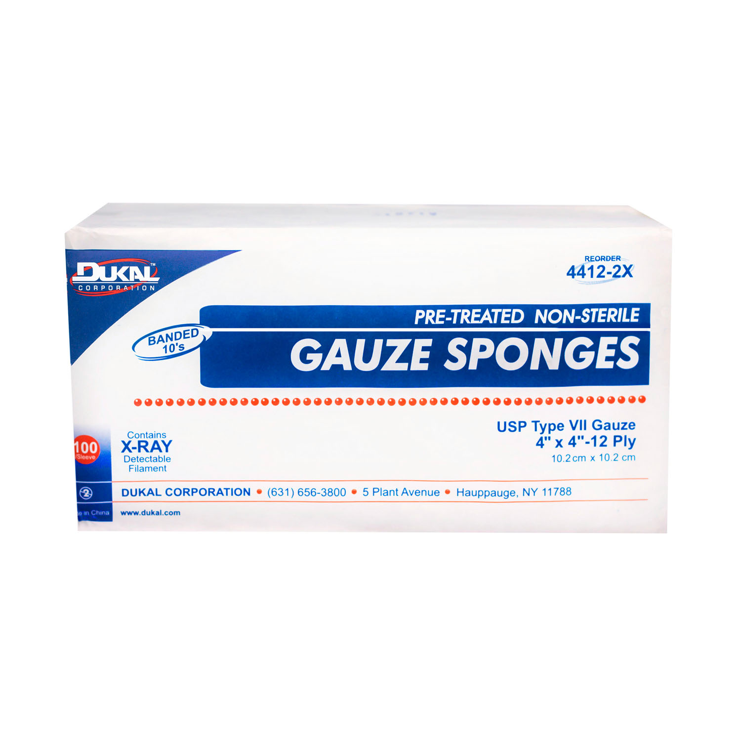 DUKAL X-RAY DETECTABLE GAUZE SPONGES : 4412-2X CS                           $128.10 Stocked