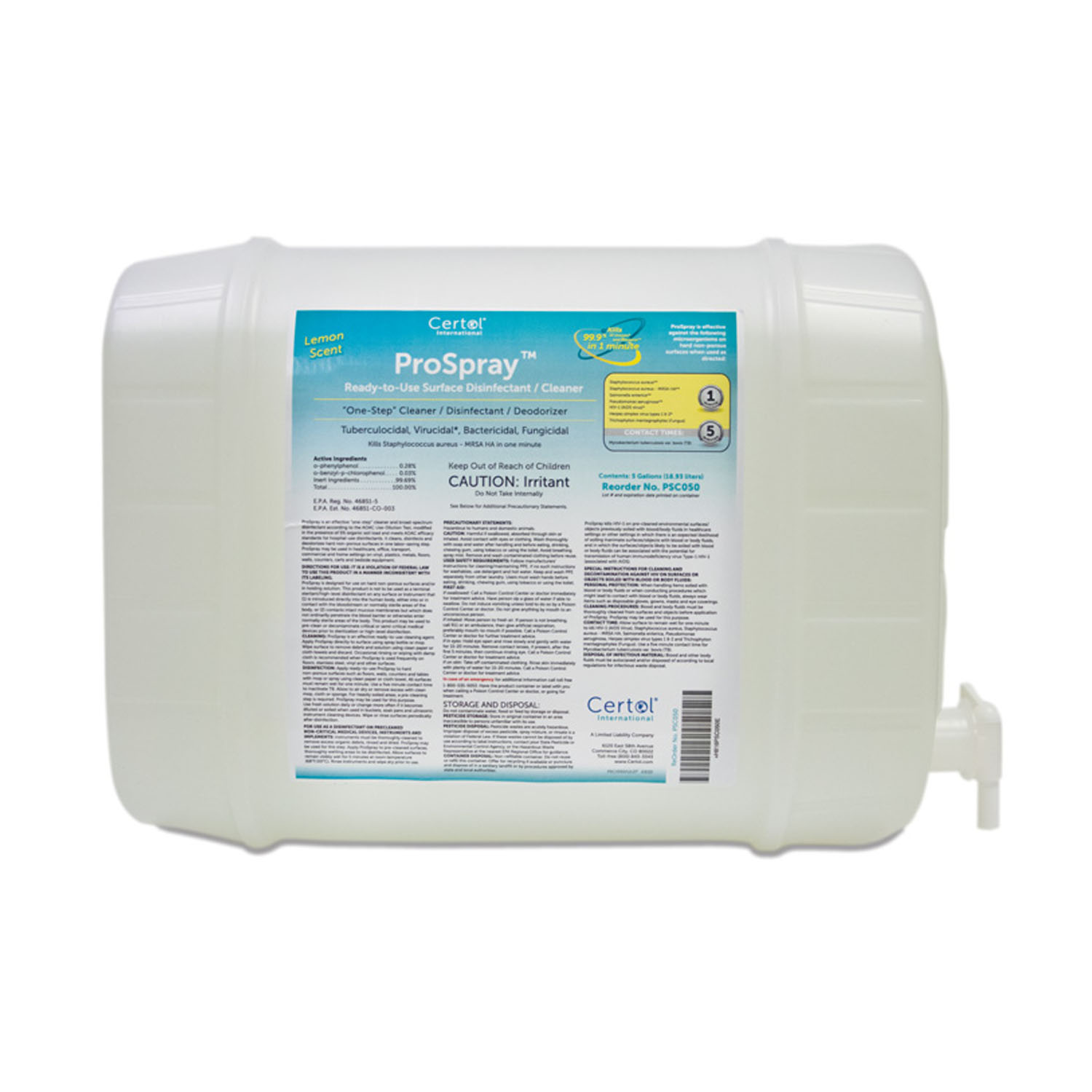 CERTOL PROSPRAY SURFACE CLEANER/DISINFECTANT : PSC050 CS    $114.58 Stocked