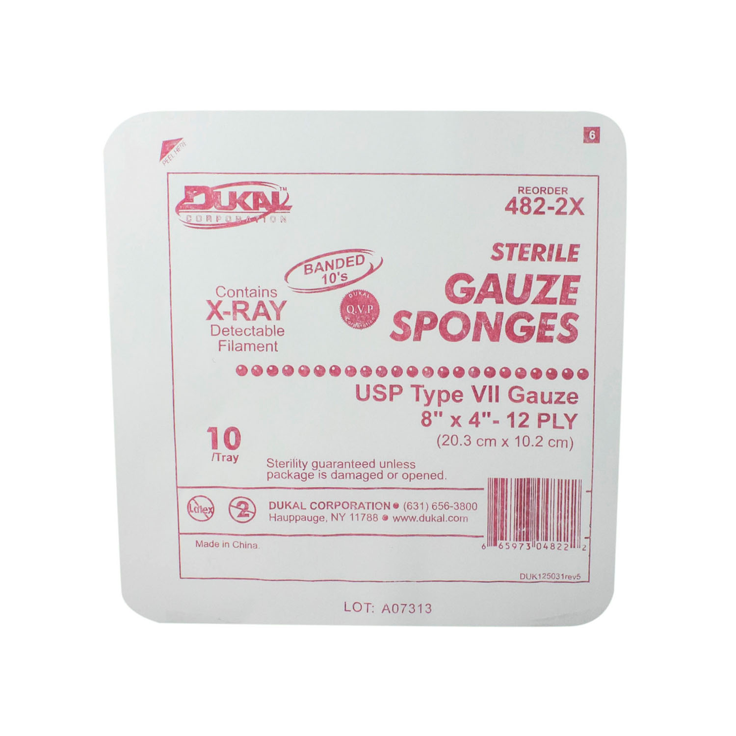 DUKAL X-RAY DETECTABLE GAUZE SPONGES : 482-2X TR $3.12 Stocked