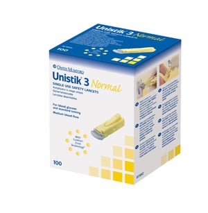 OWEN MUMFORD UNISTIK® 3 PRE-SET SINGLE USE SAFETY LANCETS : AT1002 BX