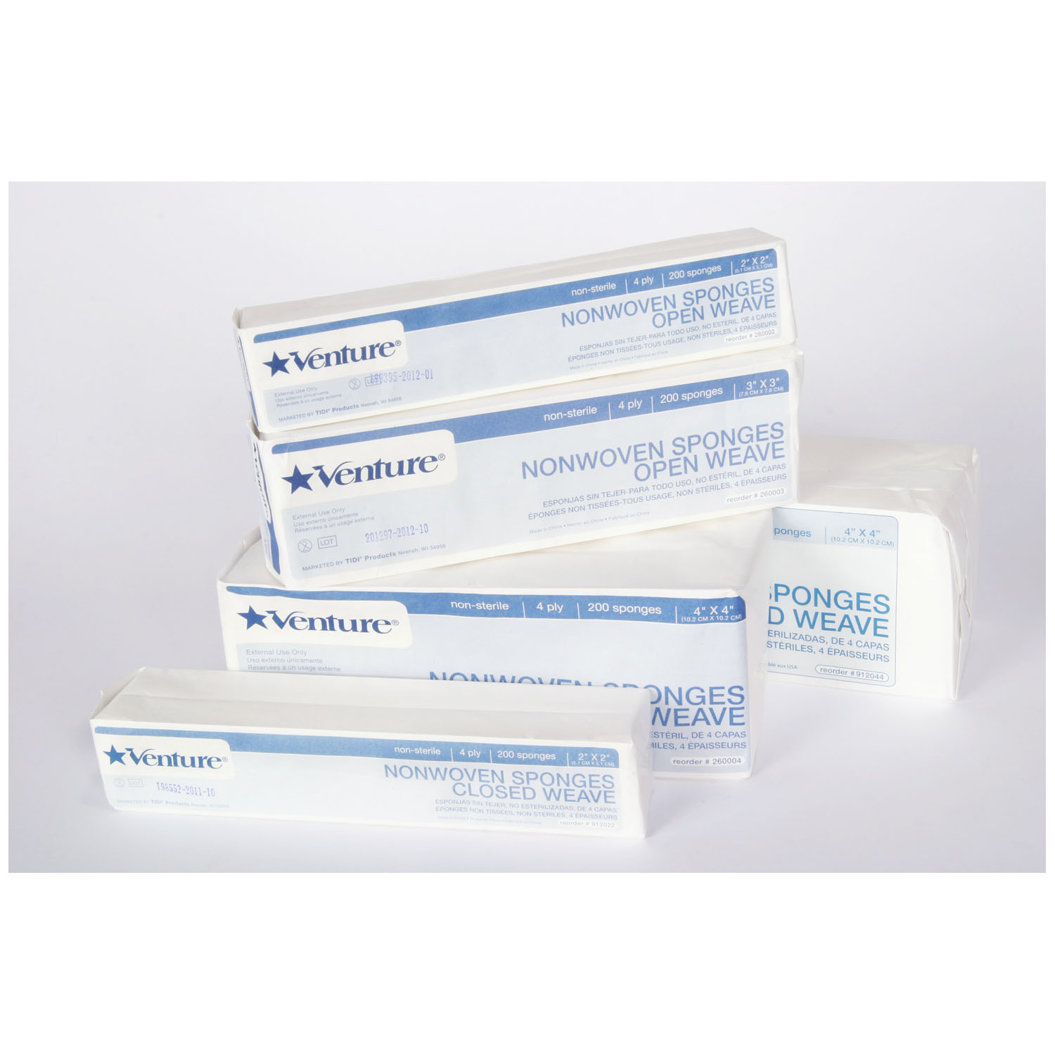 TIDI VENTURE 4-PLY NON-STERILE NONWOVEN SPONGES : 260002 SLV $3.22 Stocked