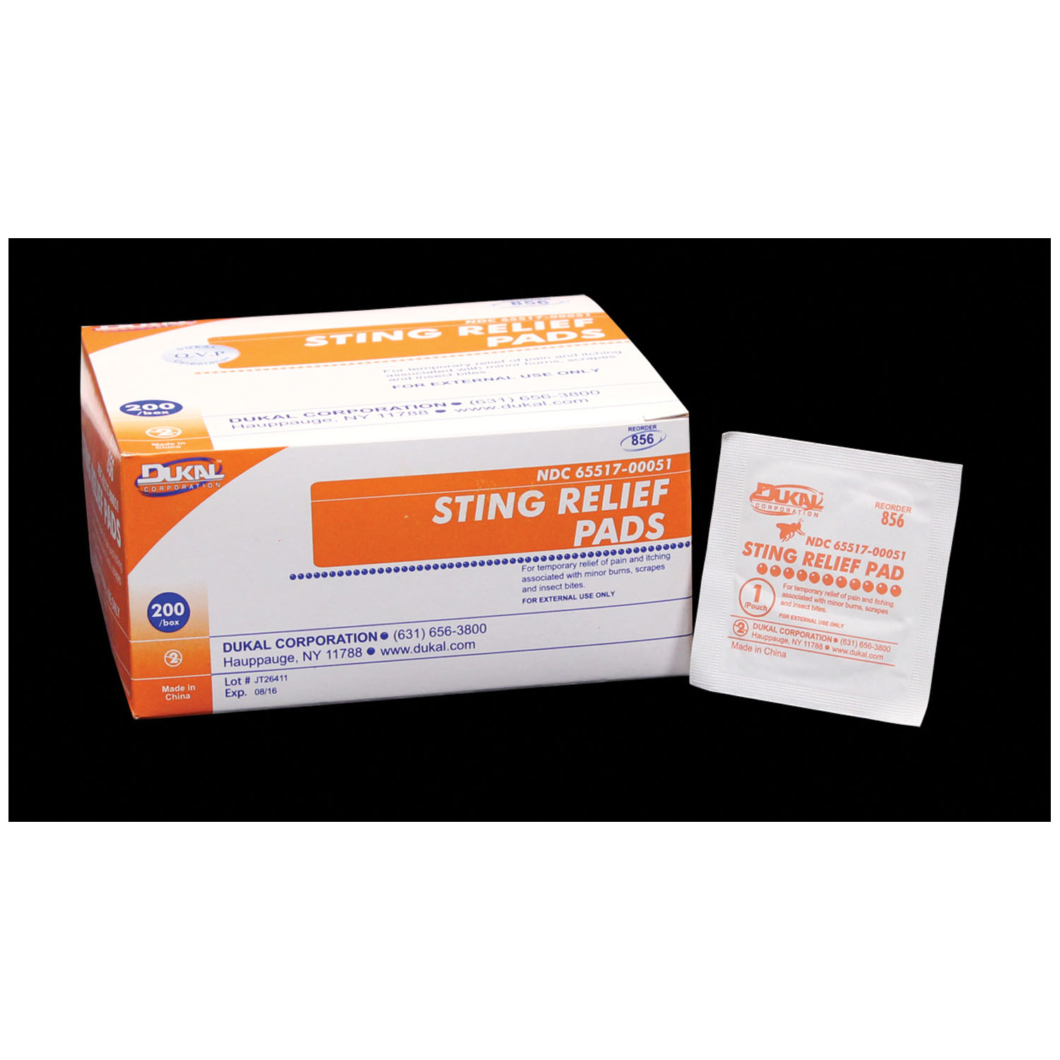 DUKAL STING RELIEF PAD : 856 BX $4.83 Stocked